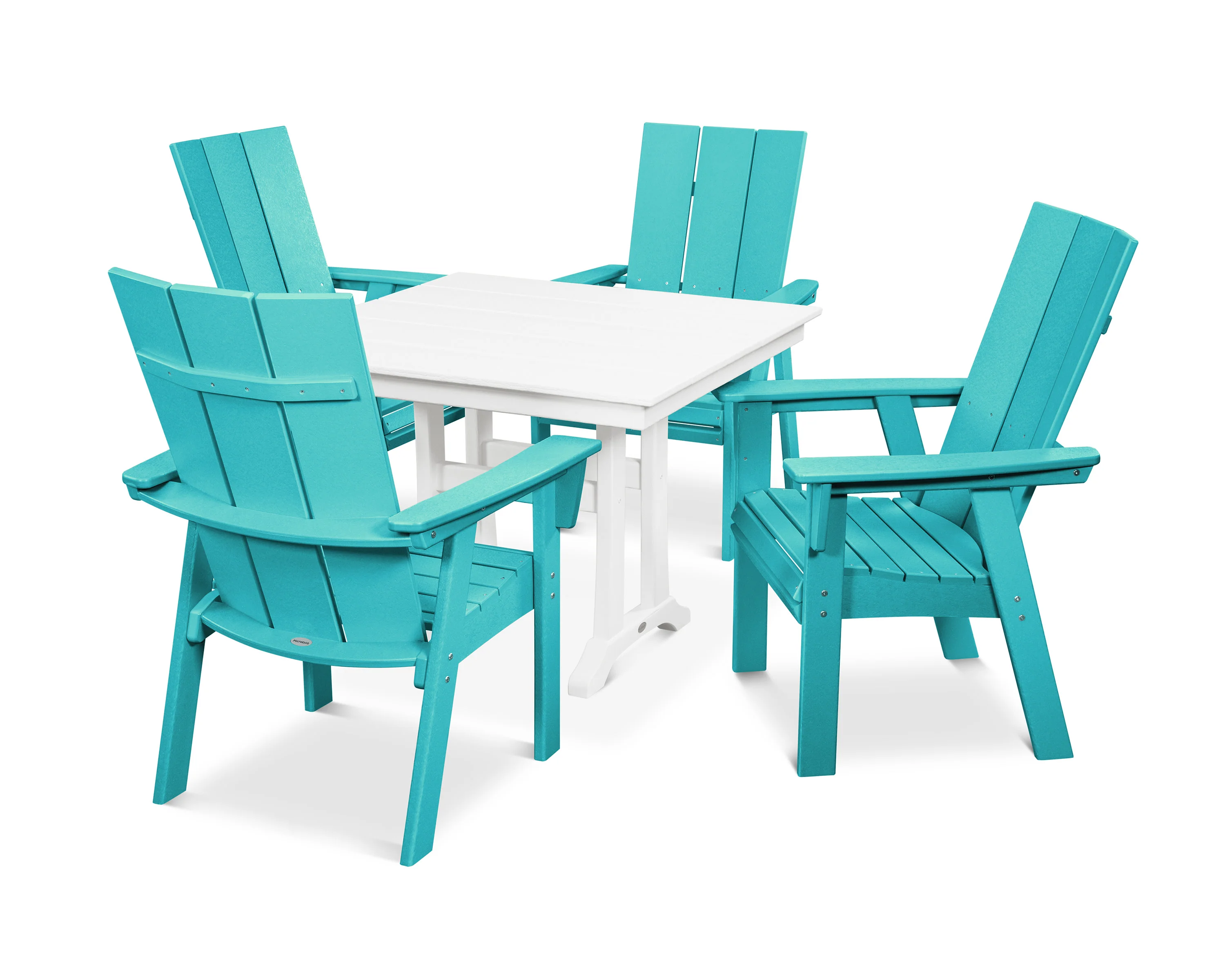 Modern Curveback Adirondack 5-Piece Farmhouse Trestle Dining Set - Image 5