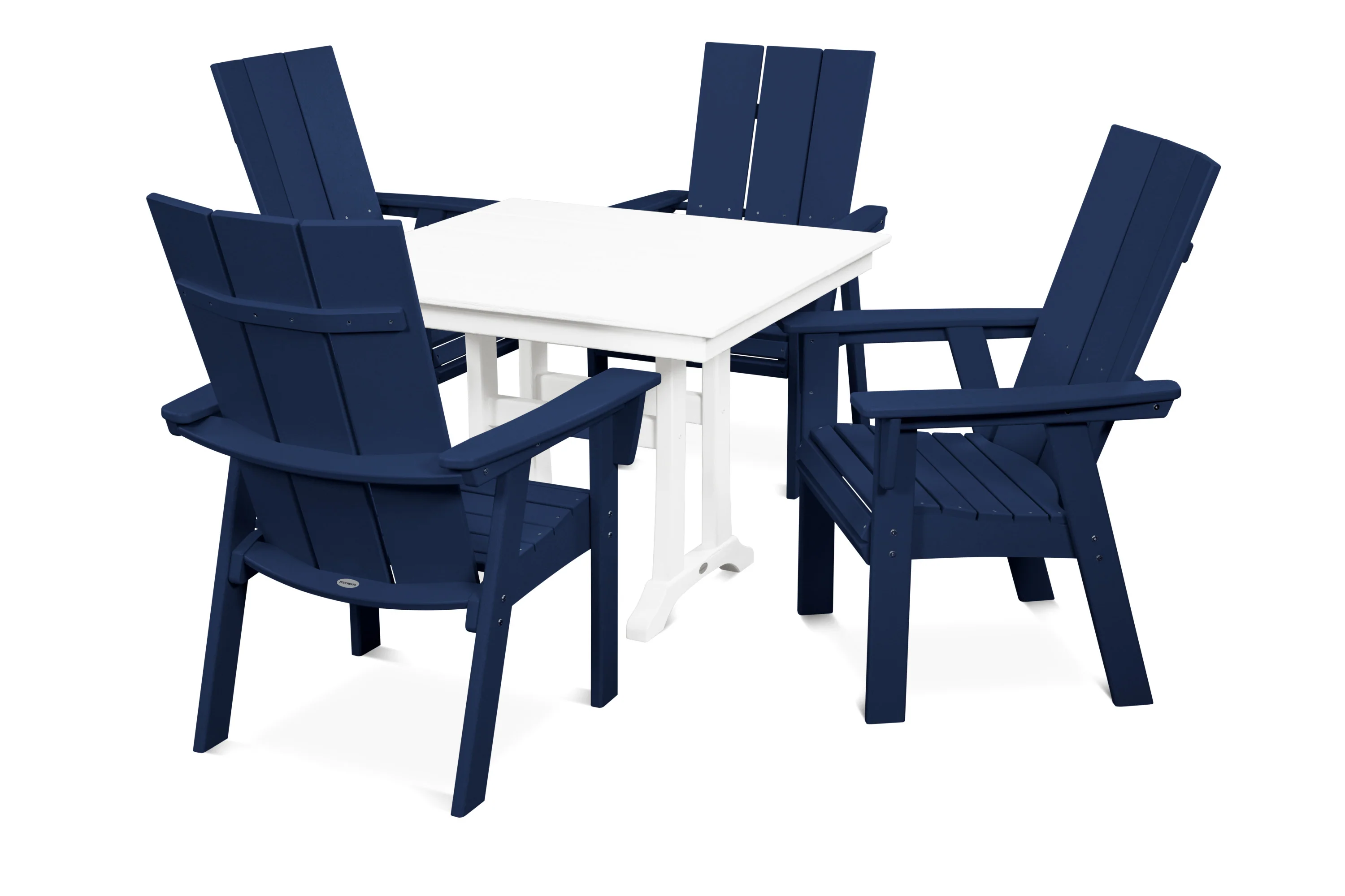 Modern Curveback Adirondack 5-Piece Farmhouse Trestle Dining Set - Image 7