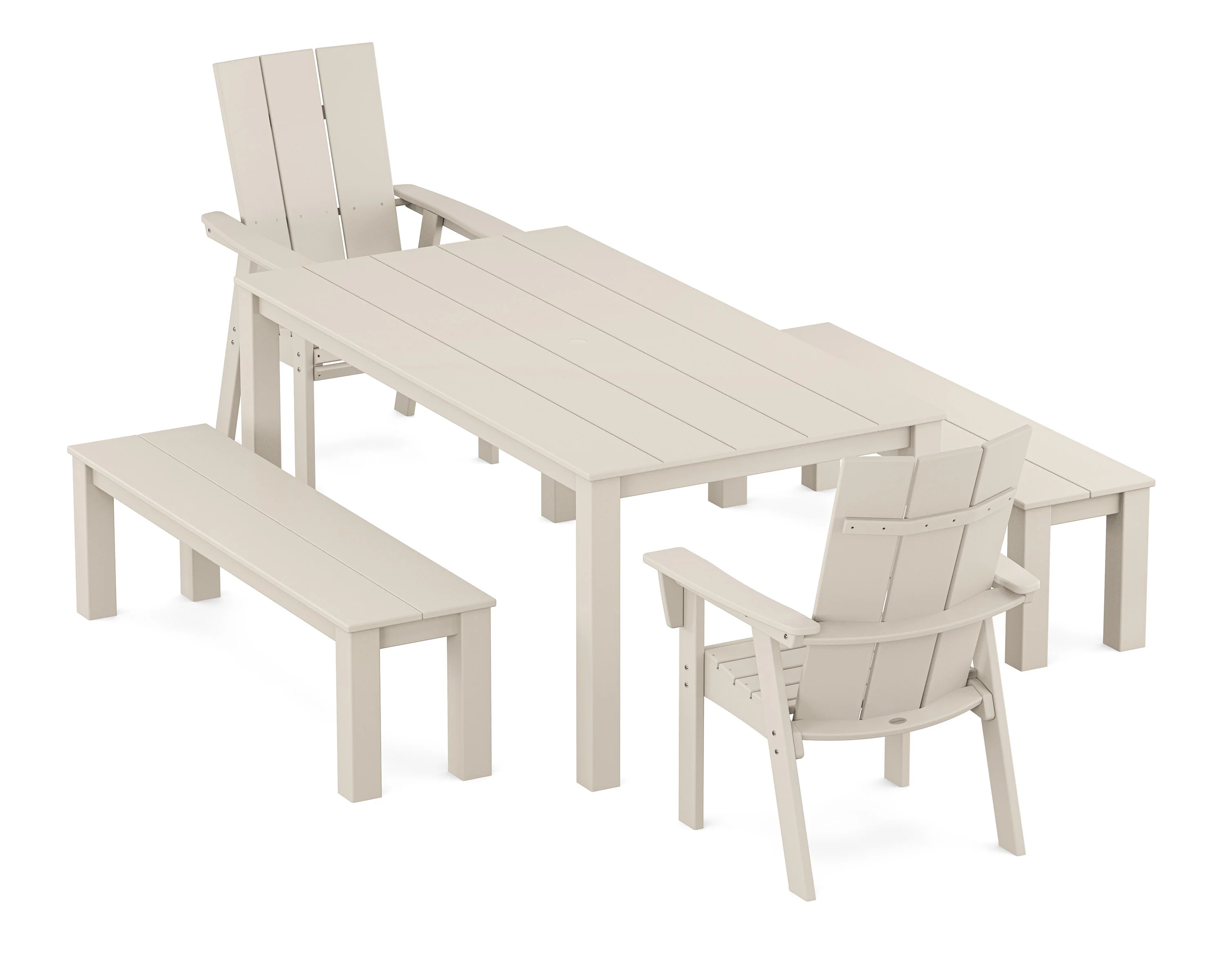 Modern Curveback Adirondack 5-Piece Parsons Dining Set with Benches - Image 5