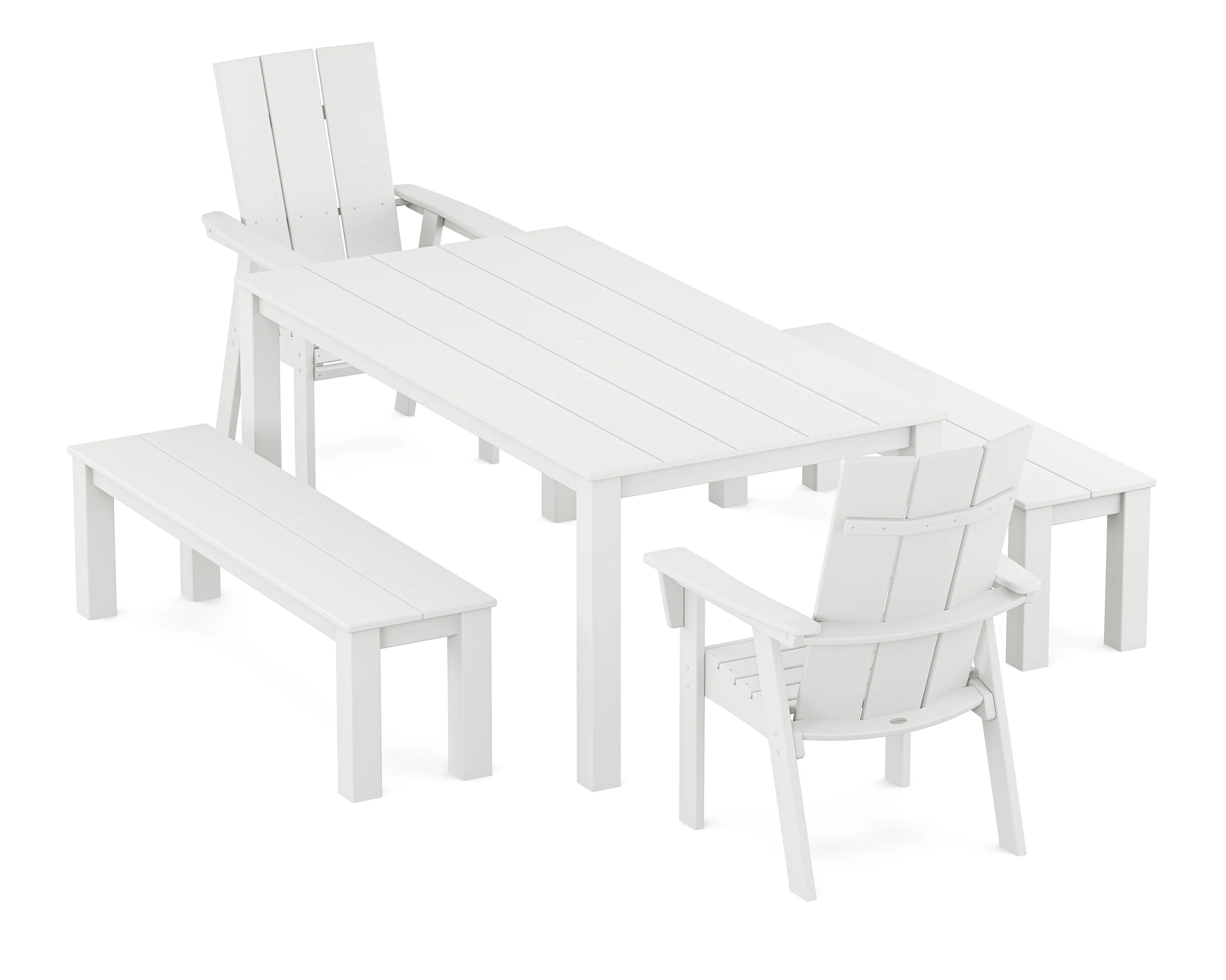 Modern Curveback Adirondack 5-Piece Parsons Dining Set with Benches - Image 8