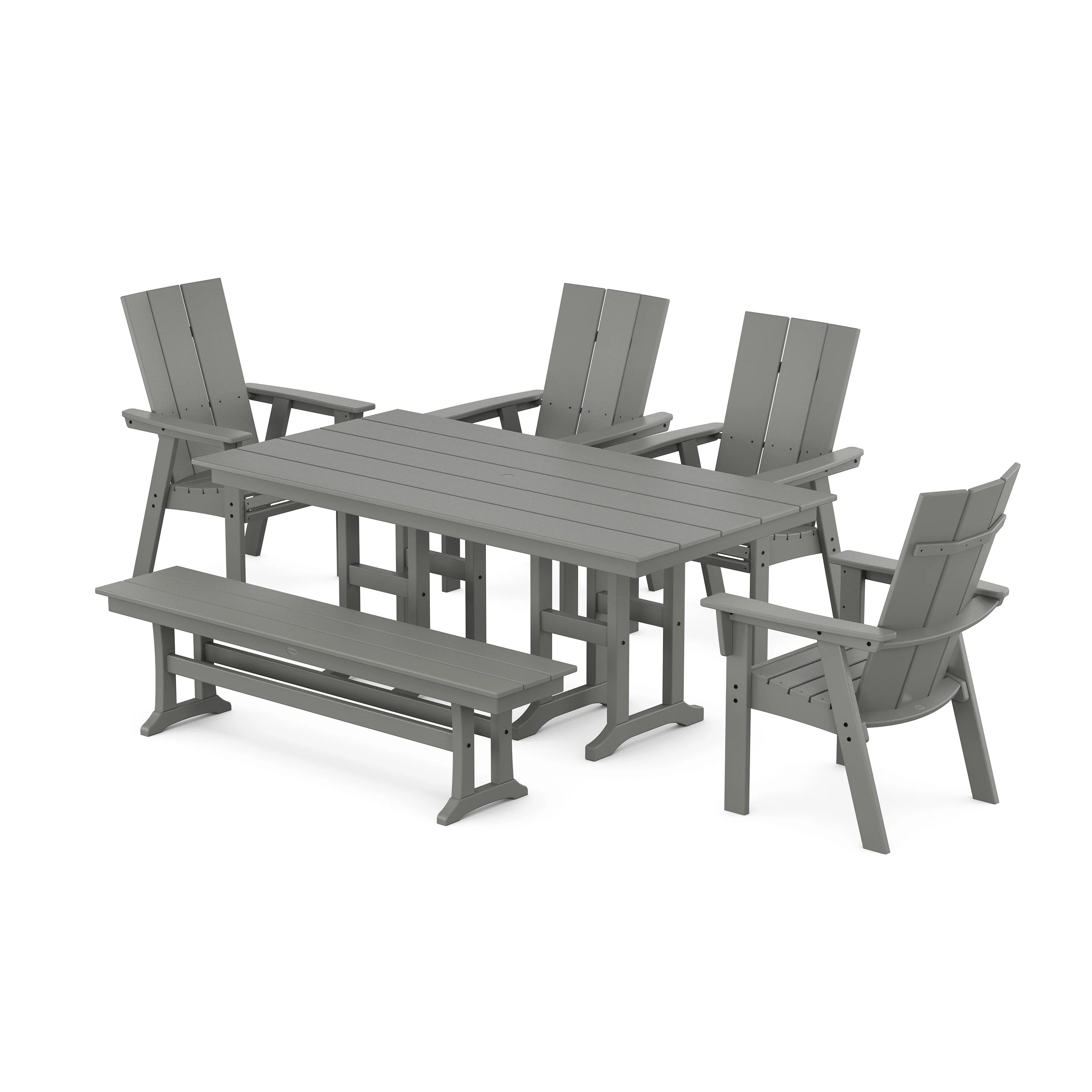 Modern Curveback Adirondack 6-Piece Farmhouse Dining Set with Bench
