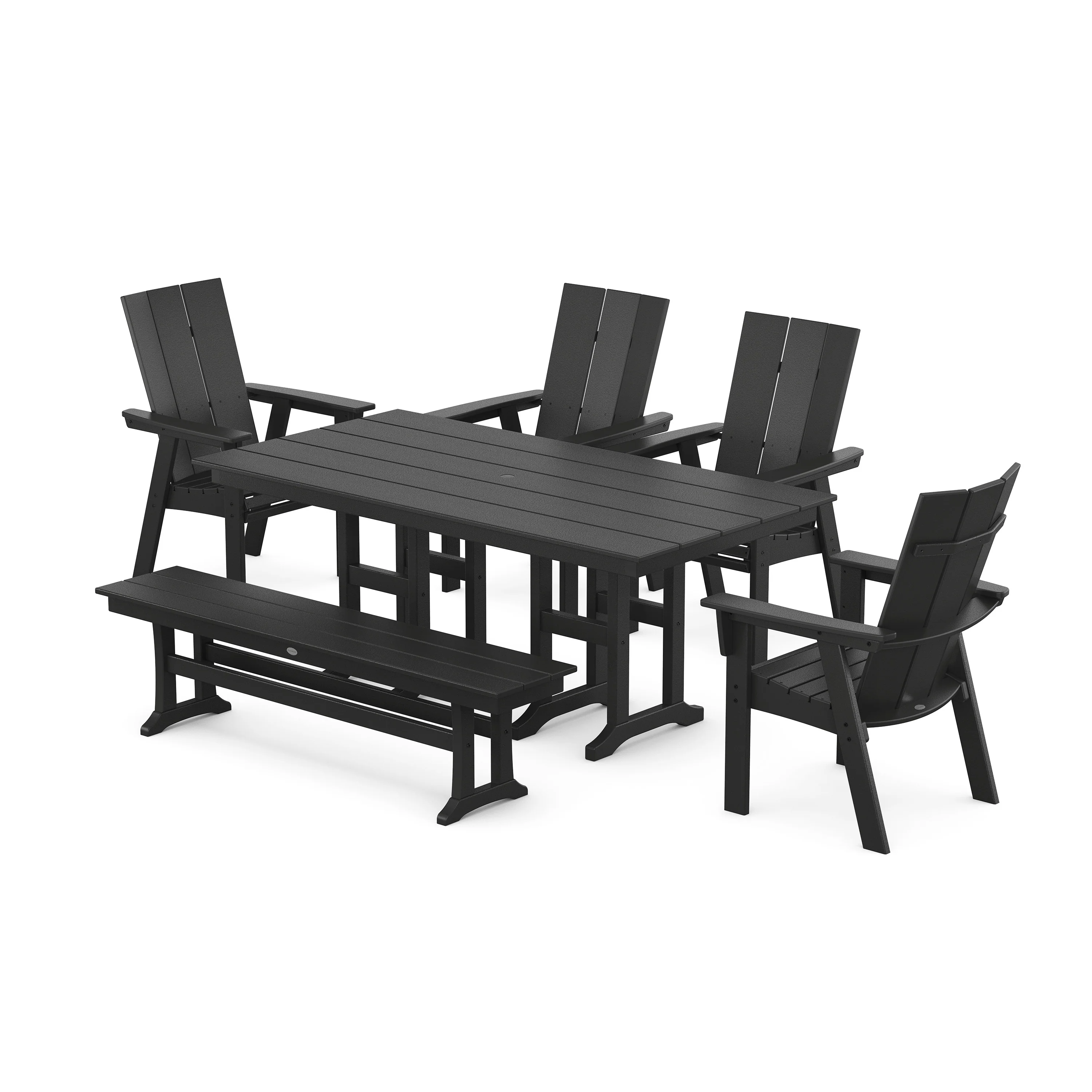 Modern Curveback Adirondack 6-Piece Farmhouse Dining Set with Bench - Image 4