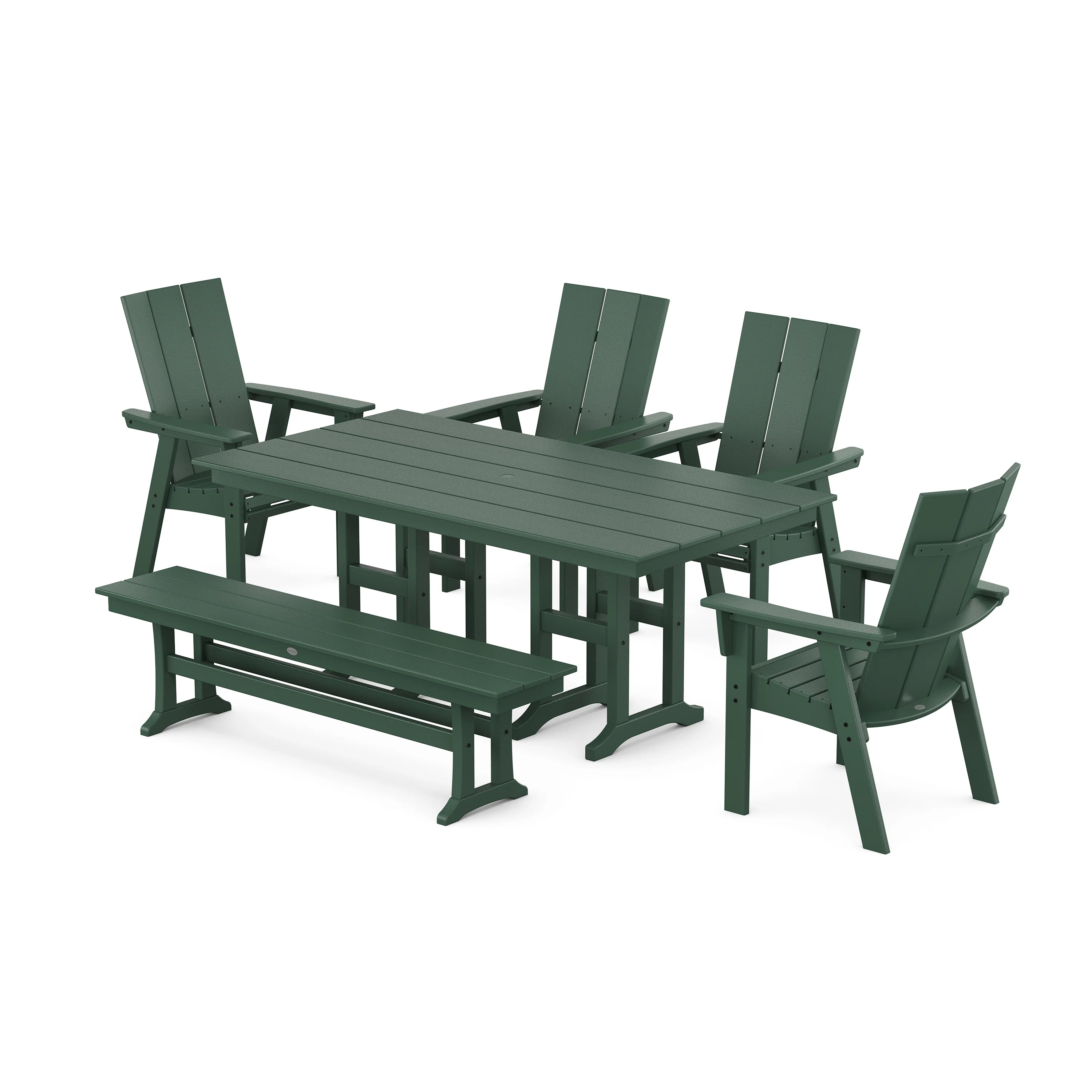 Modern Curveback Adirondack 6-Piece Farmhouse Dining Set with Bench - Image 5