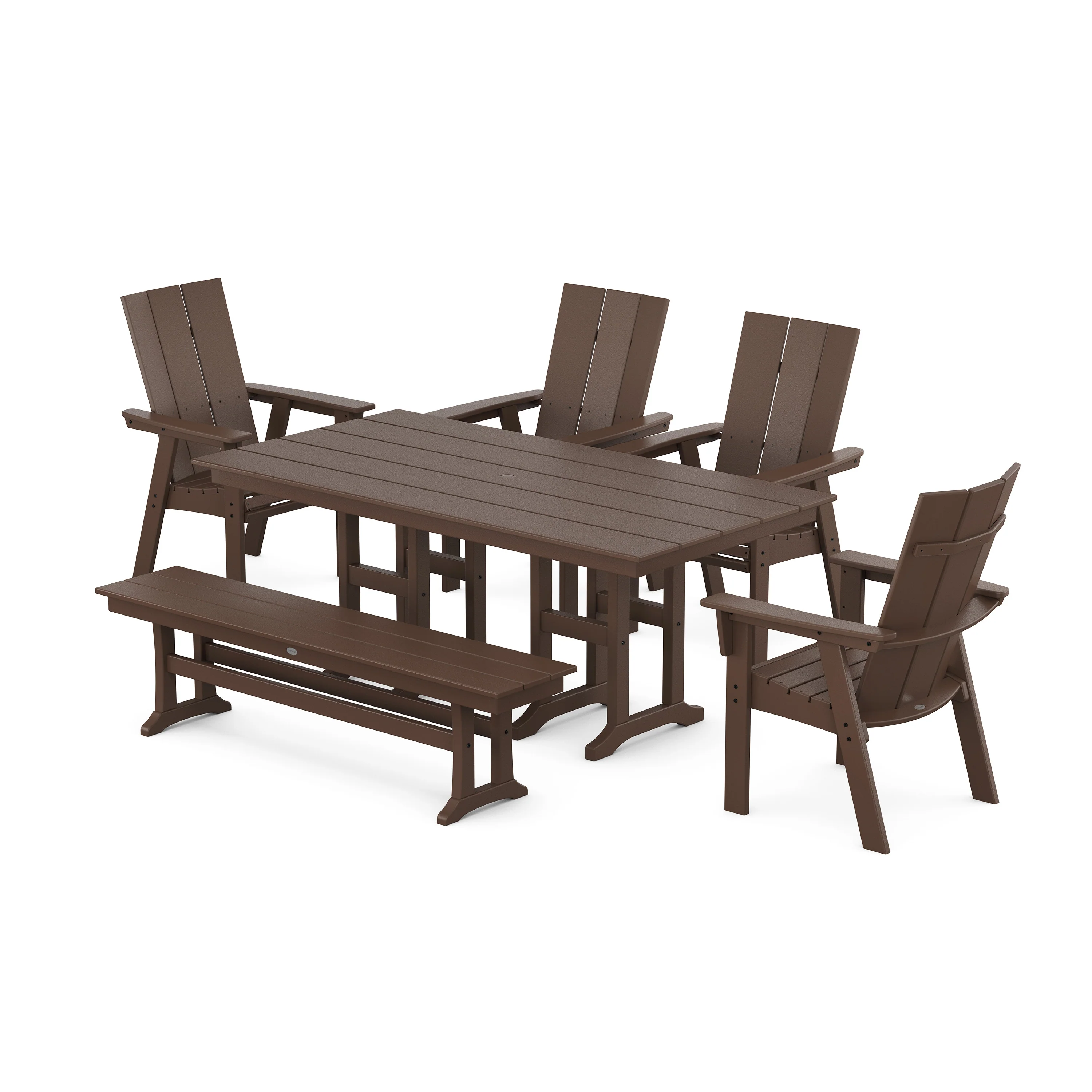 Modern Curveback Adirondack 6-Piece Farmhouse Dining Set with Bench - Image 6