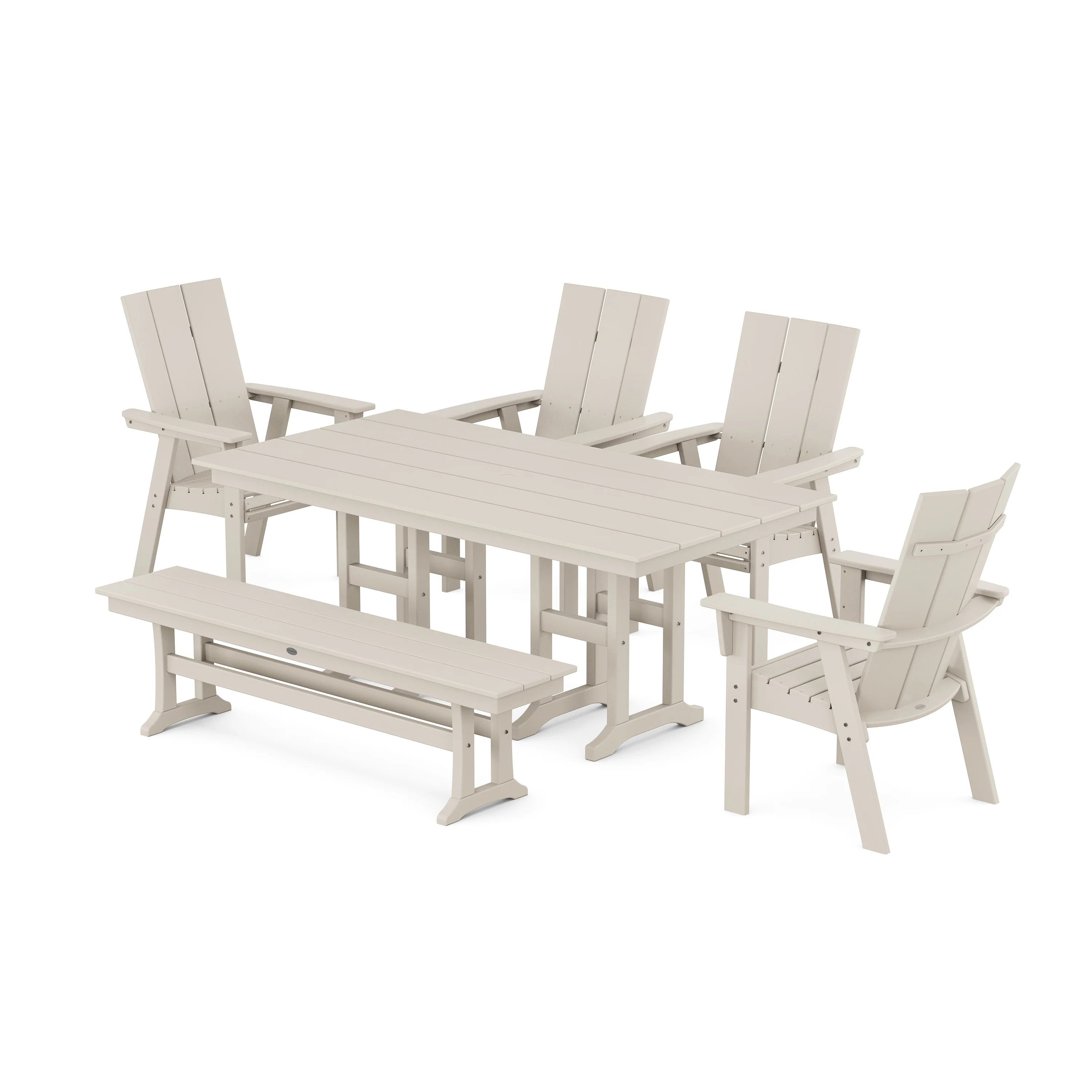 Modern Curveback Adirondack 6-Piece Farmhouse Dining Set with Bench - Image 7