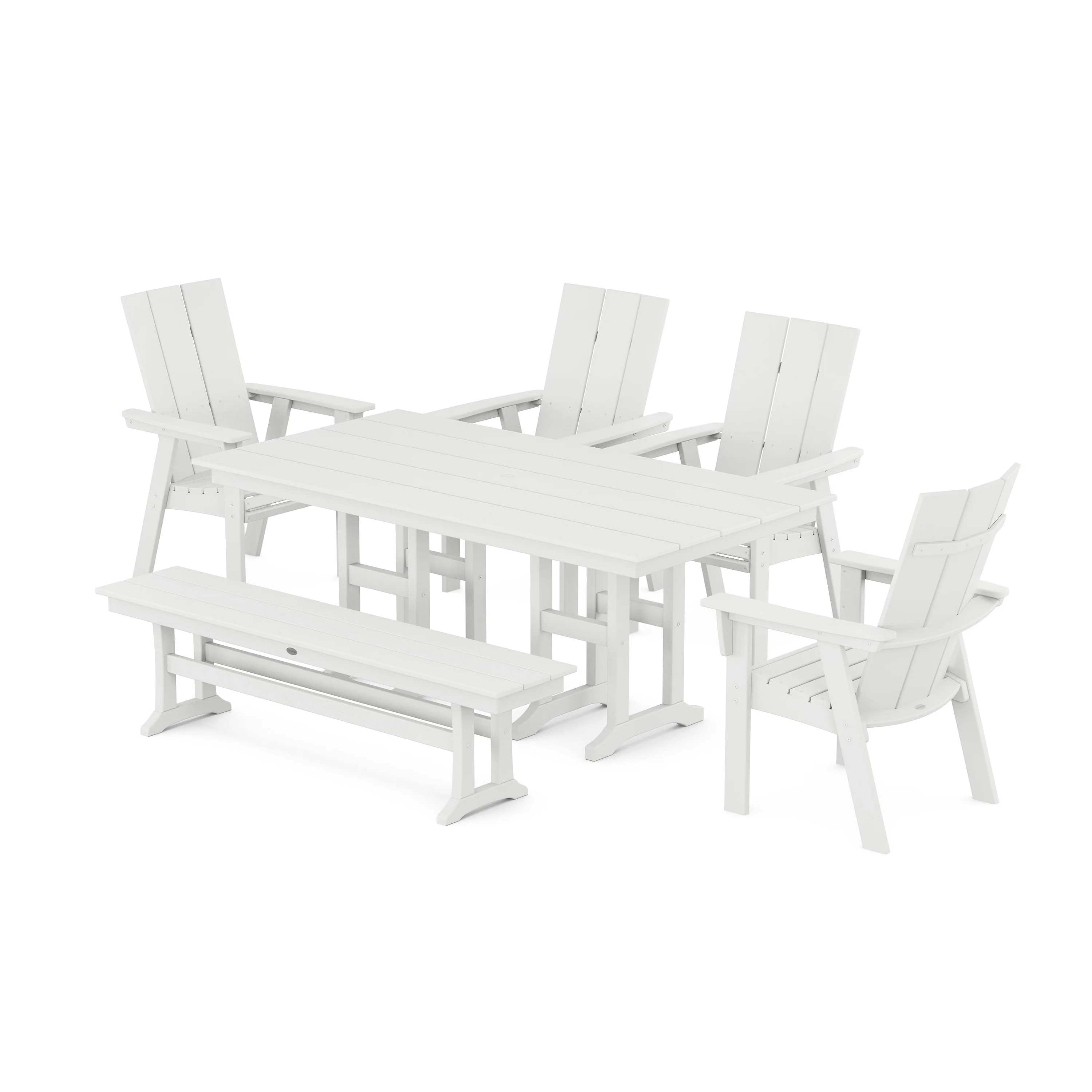 Modern Curveback Adirondack 6-Piece Farmhouse Dining Set with Bench - Image 9