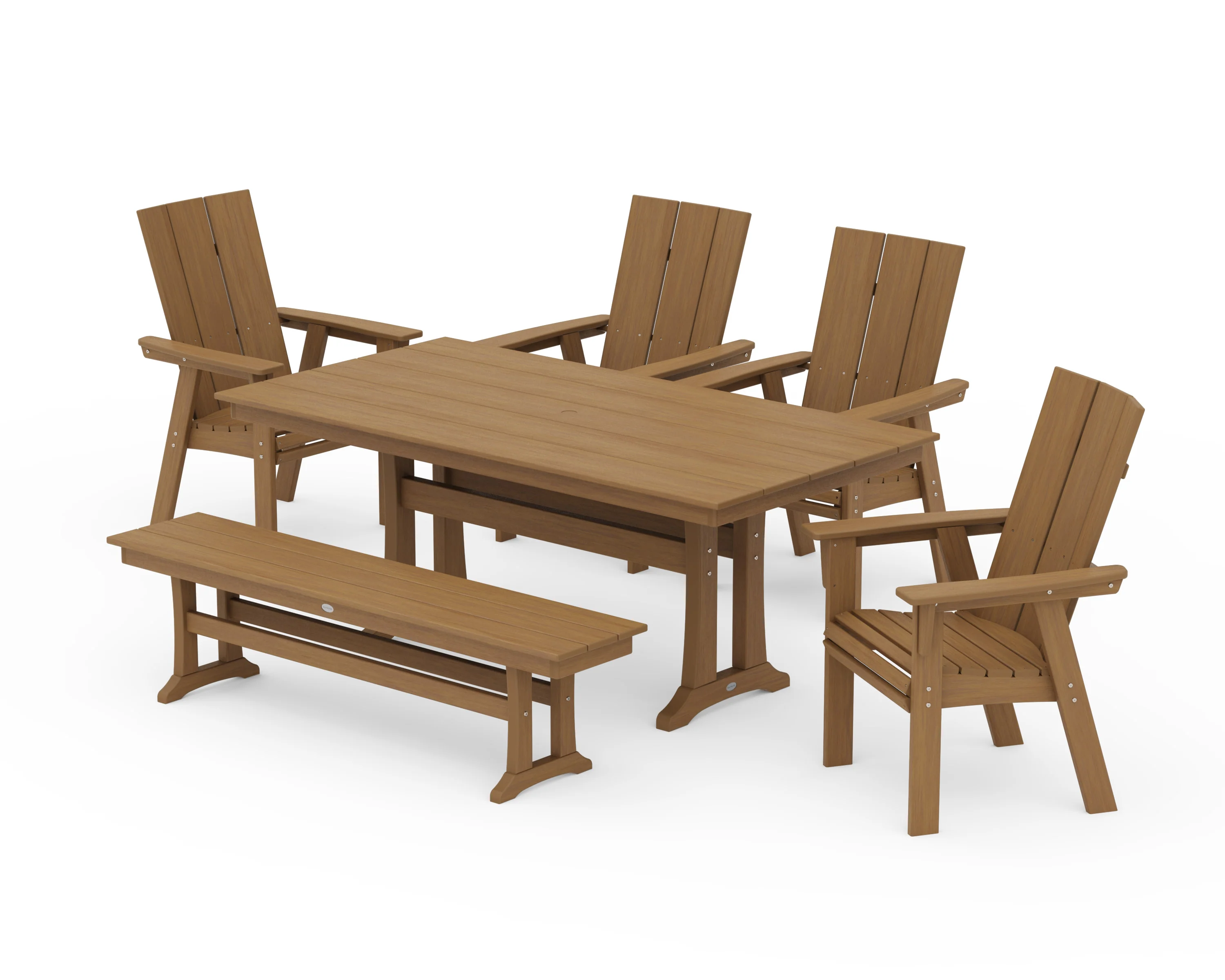 Modern Curveback Adirondack 6-Piece Farmhouse Dining Set with Trestle Legs and Bench - Image 13
