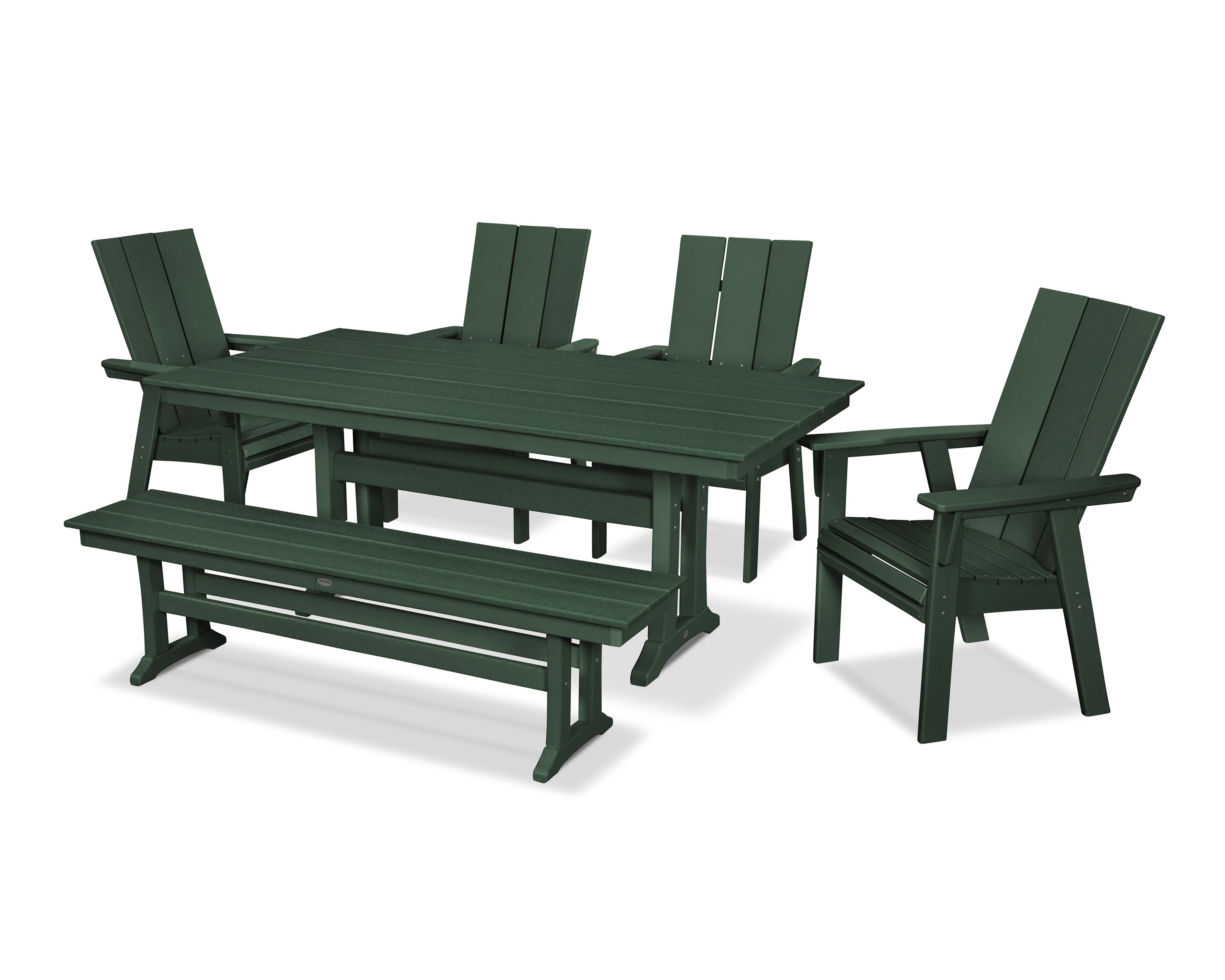 Modern Curveback Adirondack 6-Piece Farmhouse Dining Set with Trestle Legs and Bench - Image 5
