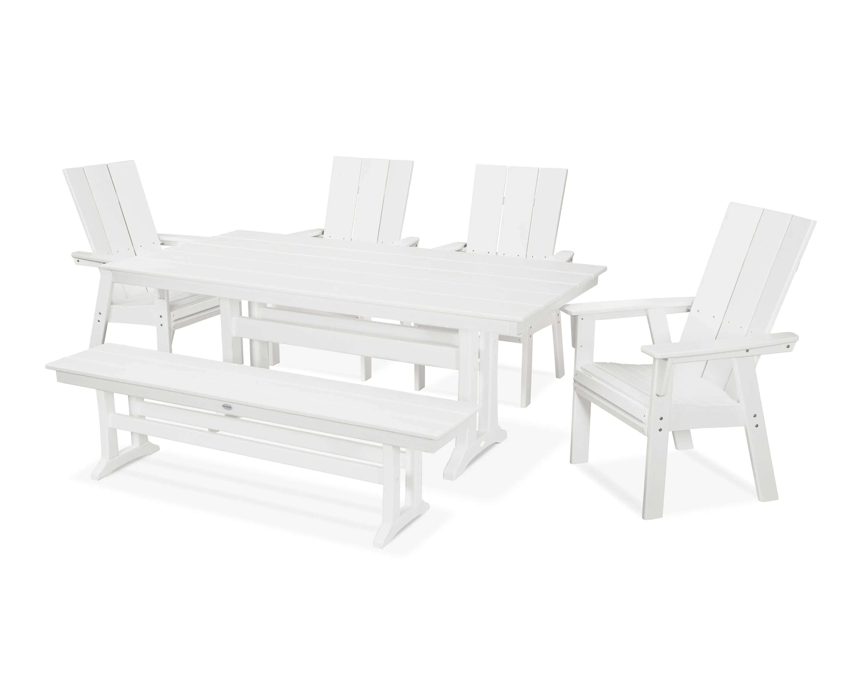 Modern Curveback Adirondack 6-Piece Farmhouse Dining Set with Trestle Legs and Bench - Image 6