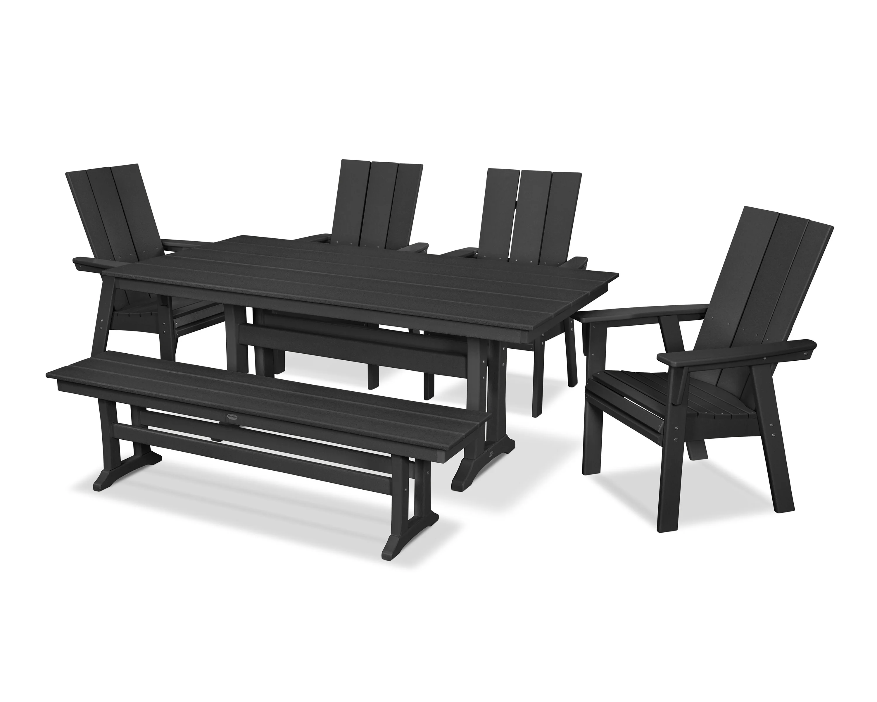 Modern Curveback Adirondack 6-Piece Farmhouse Dining Set with Trestle Legs and Bench - Image 9