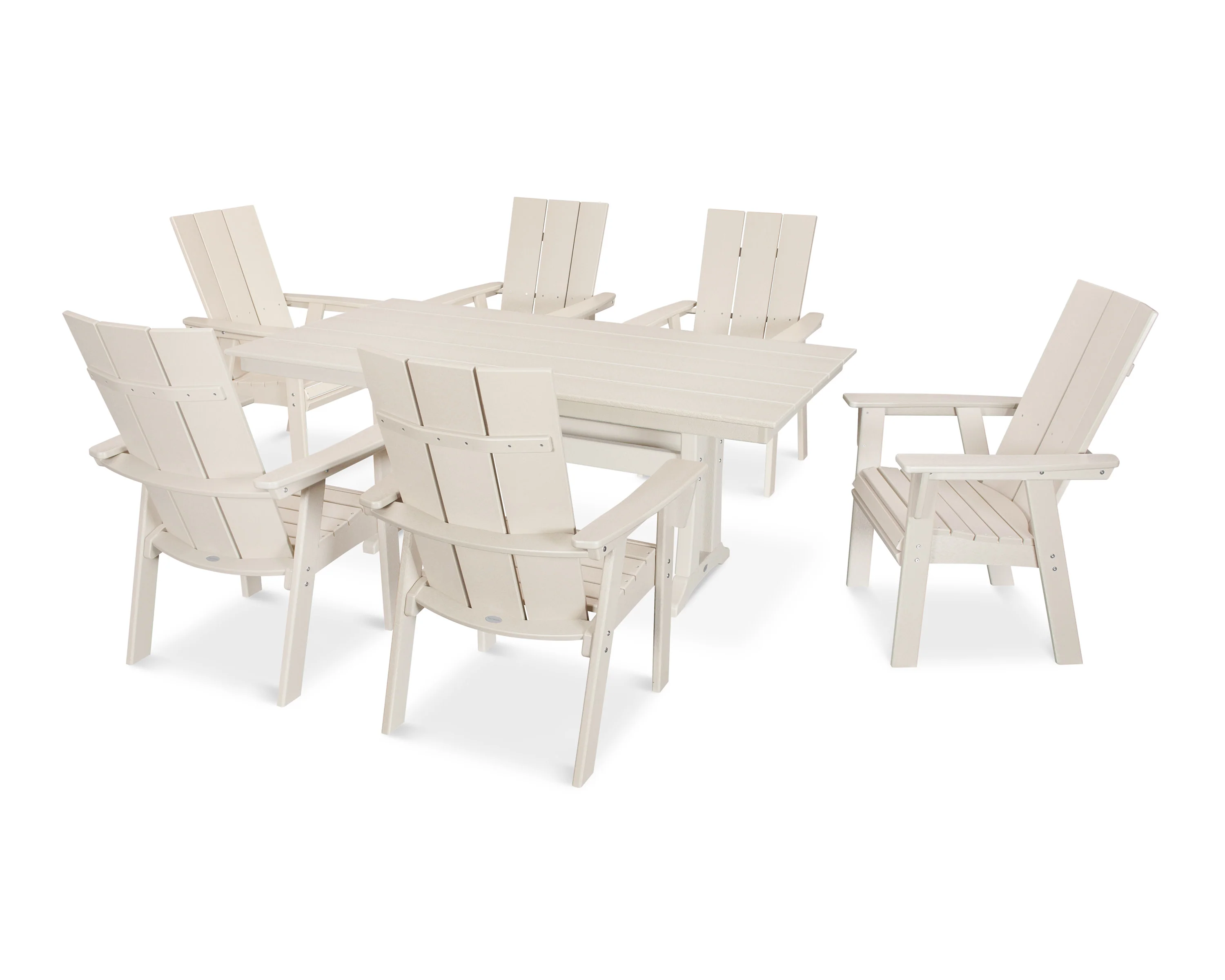 Modern Curveback Adirondack 7-Piece Farmhouse Dining Set with Trestle Legs - Image 17