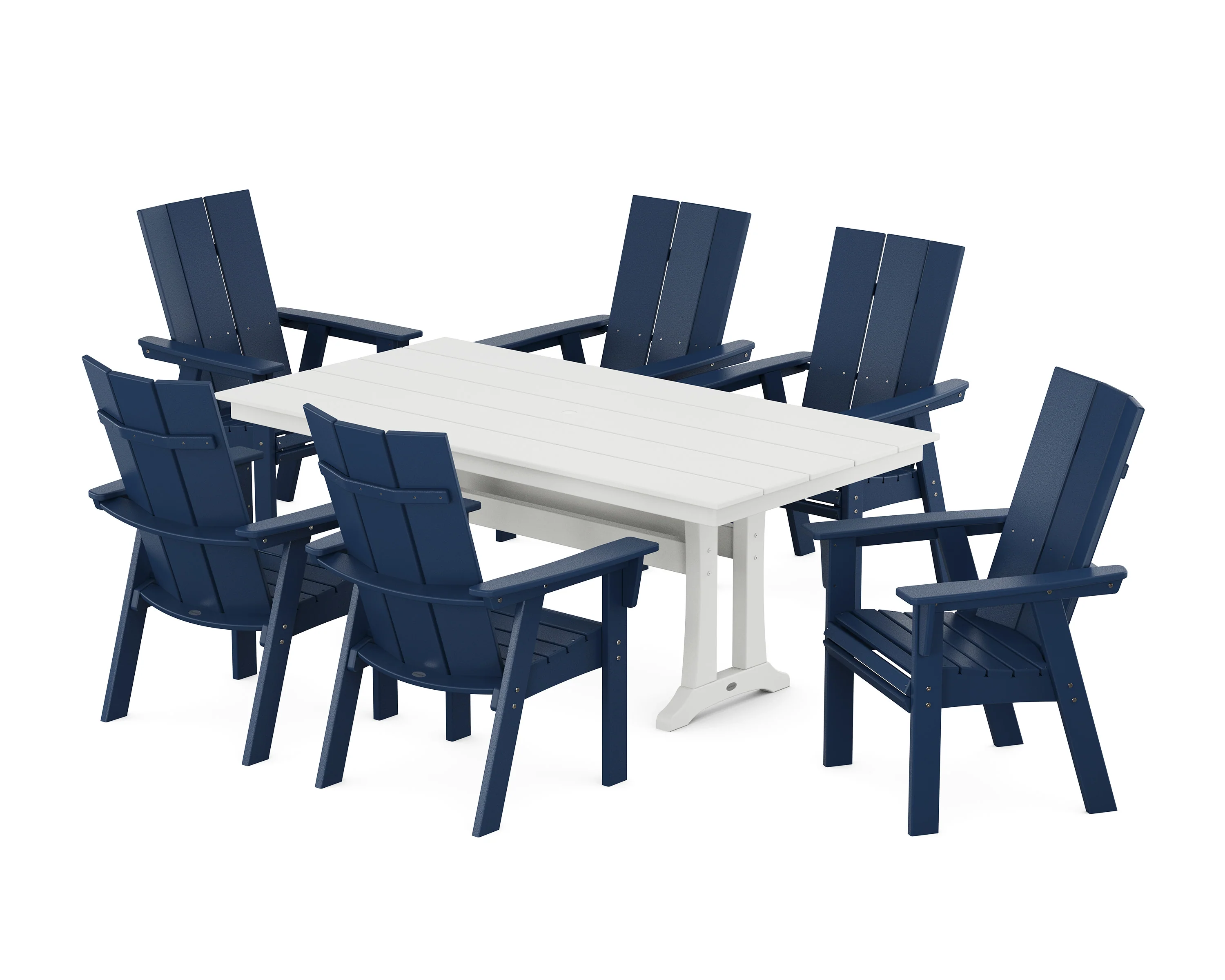 Modern Curveback Adirondack 7-Piece Farmhouse Dining Set with Trestle Legs - Image 19
