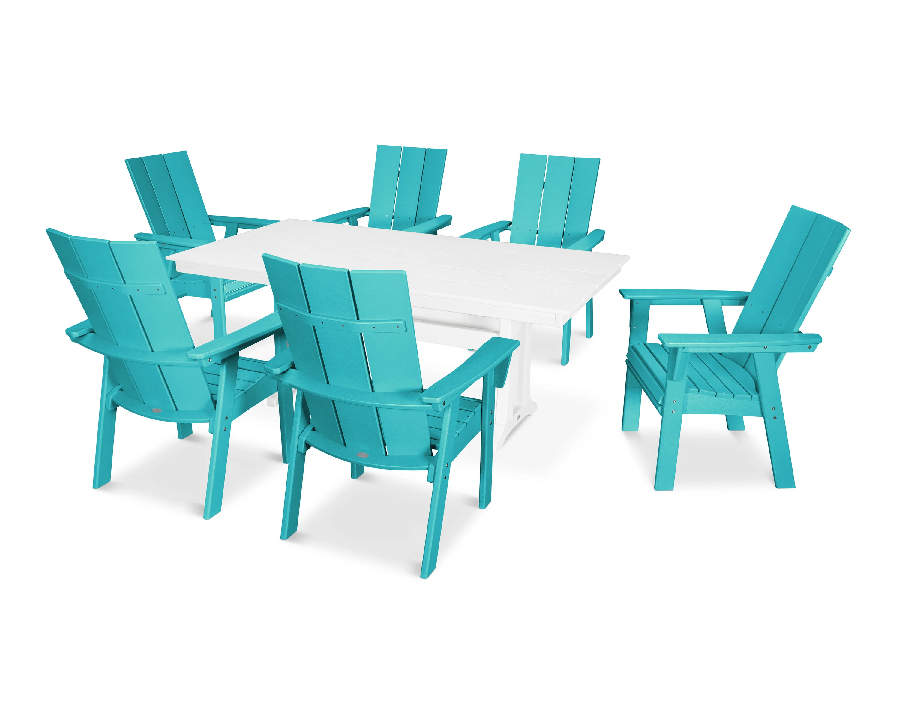 Modern Curveback Adirondack 7-Piece Farmhouse Dining Set with Trestle Legs - Image 6