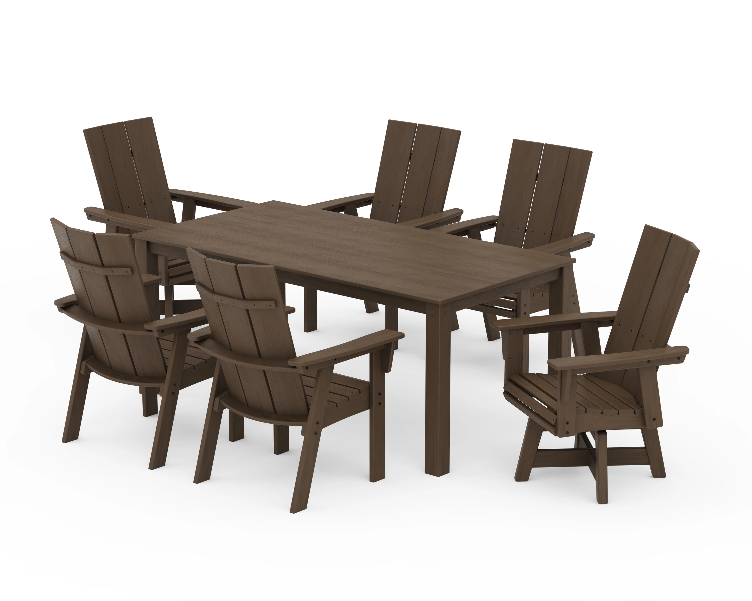 Modern Curveback Adirondack 7-Piece Parsons Swivel Dining Set - Image 11