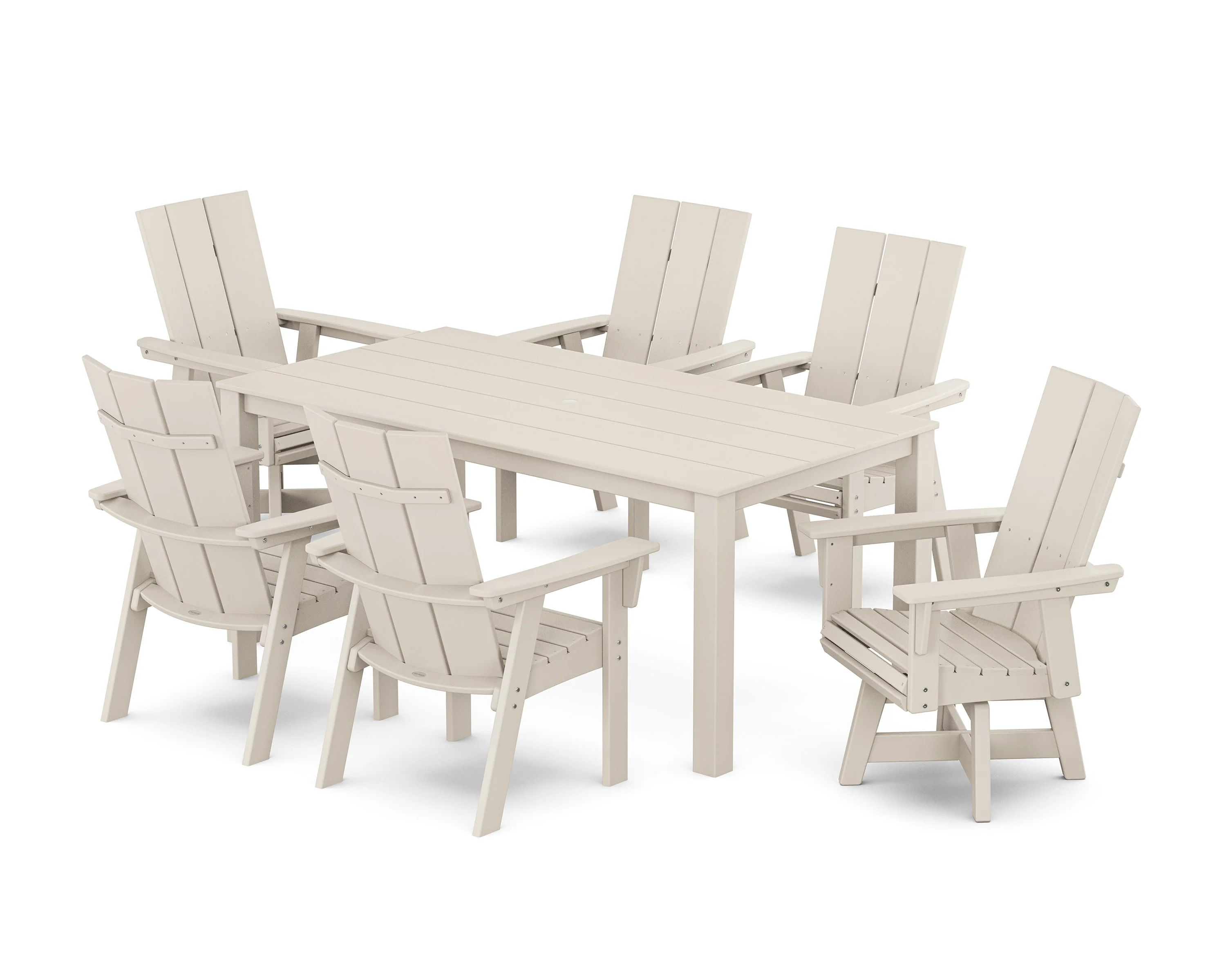 Modern Curveback Adirondack 7-Piece Parsons Swivel Dining Set - Image 8