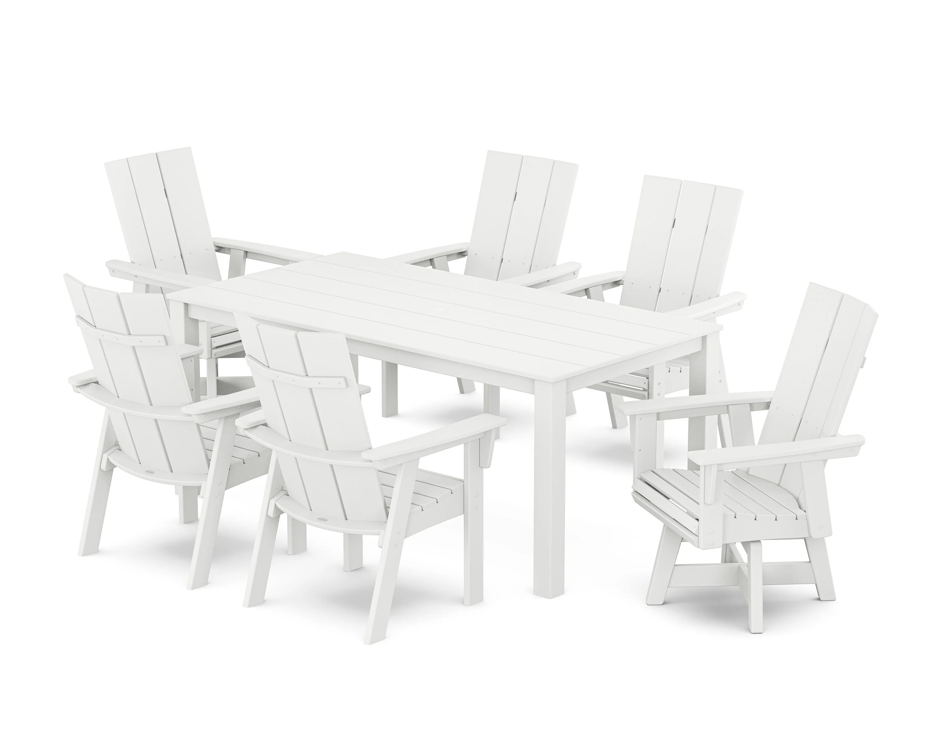 Modern Curveback Adirondack 7-Piece Parsons Swivel Dining Set - Image 9