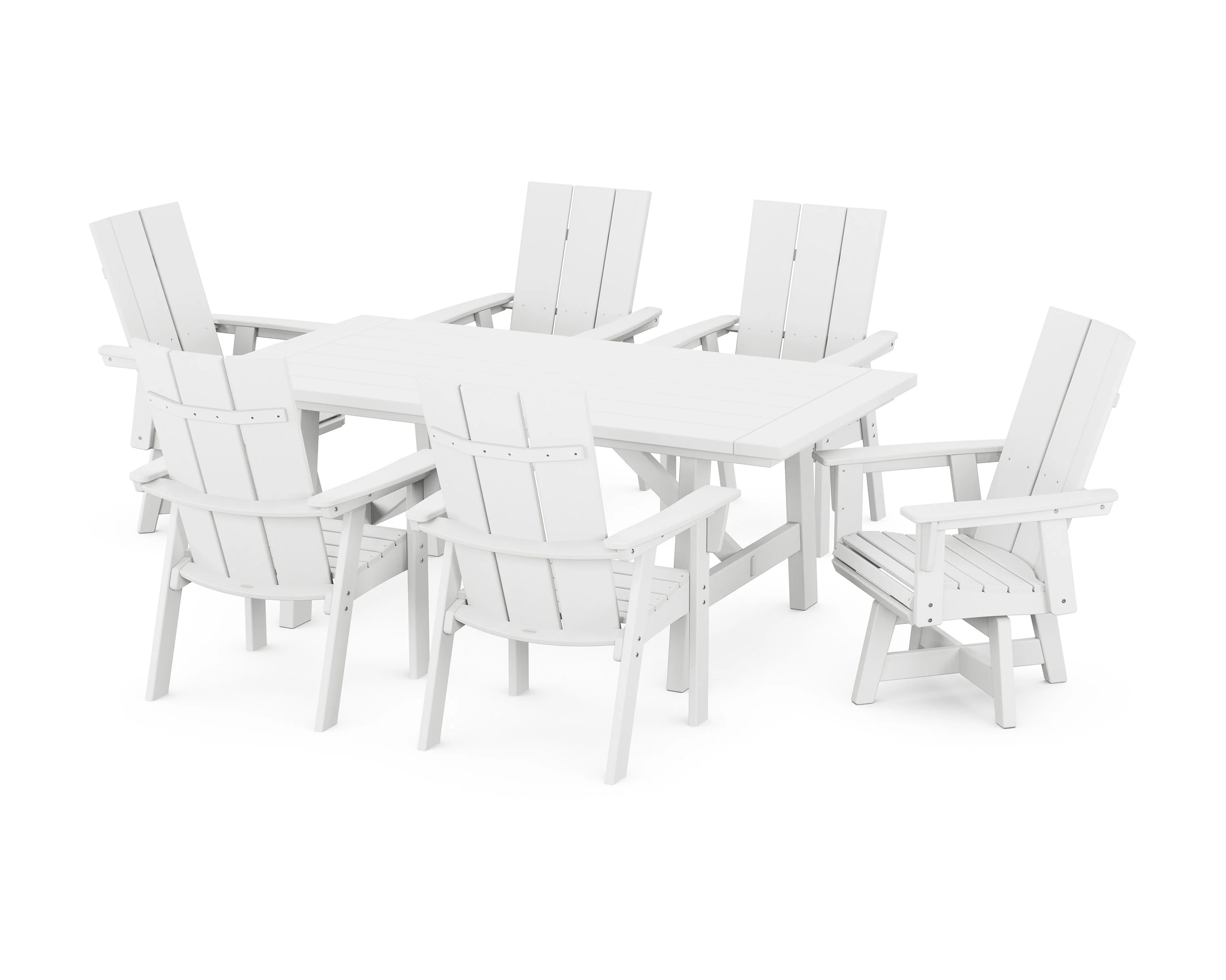 Modern Curveback Adirondack 7-Piece Rustic Farmhouse Swivel Dining Set - Image 10