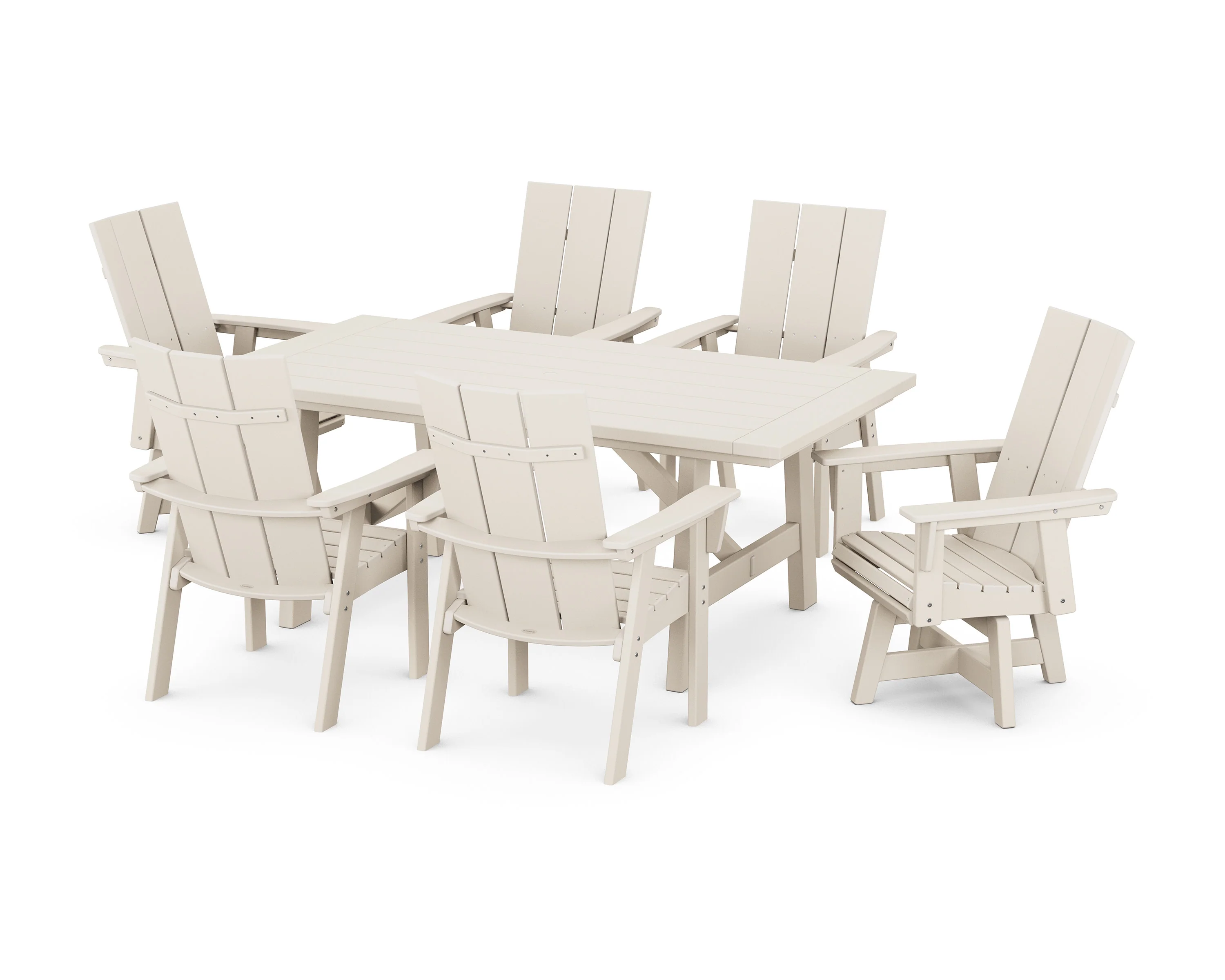 Modern Curveback Adirondack 7-Piece Rustic Farmhouse Swivel Dining Set - Image 11