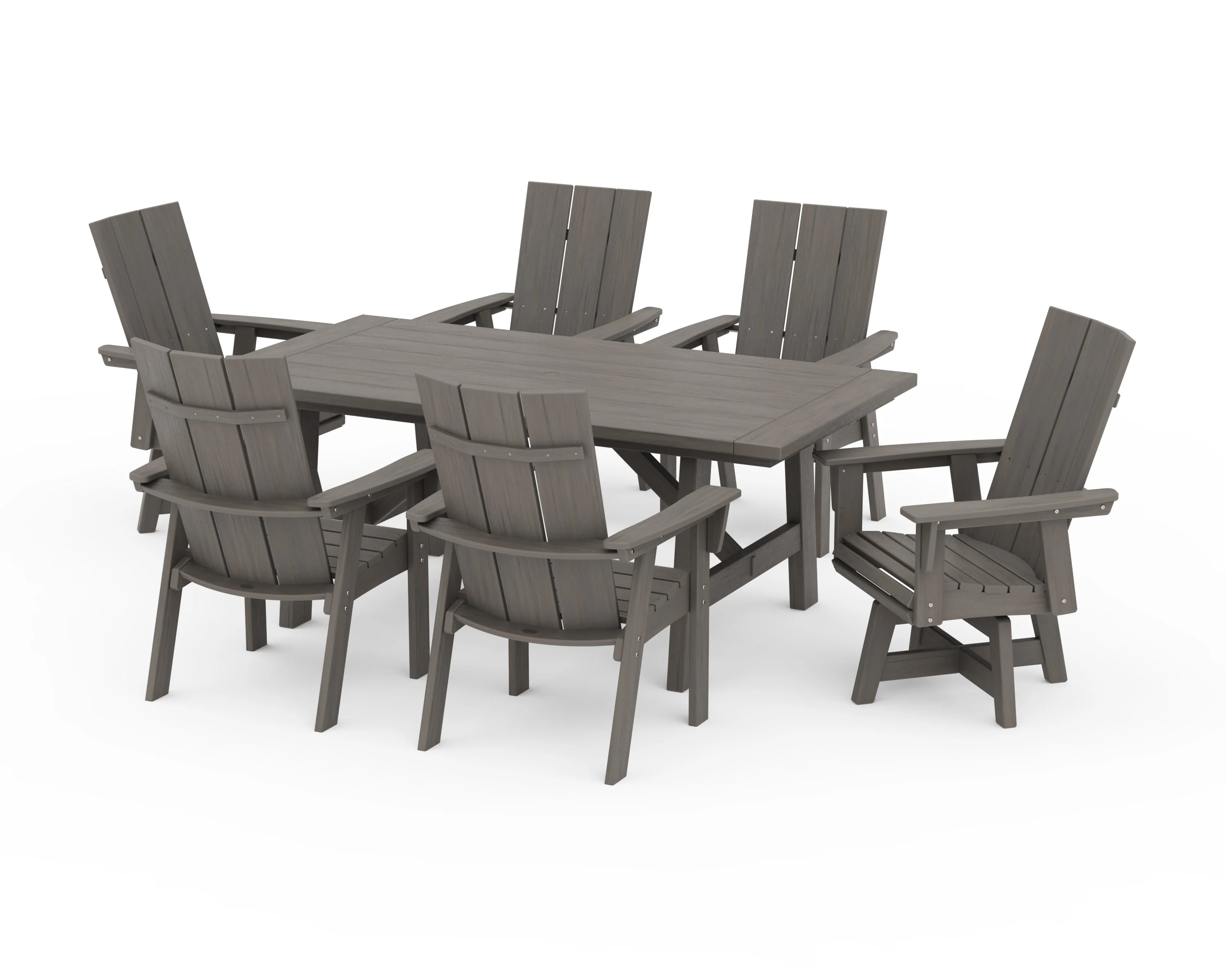 Modern Curveback Adirondack 7-Piece Rustic Farmhouse Swivel Dining Set - Image 13