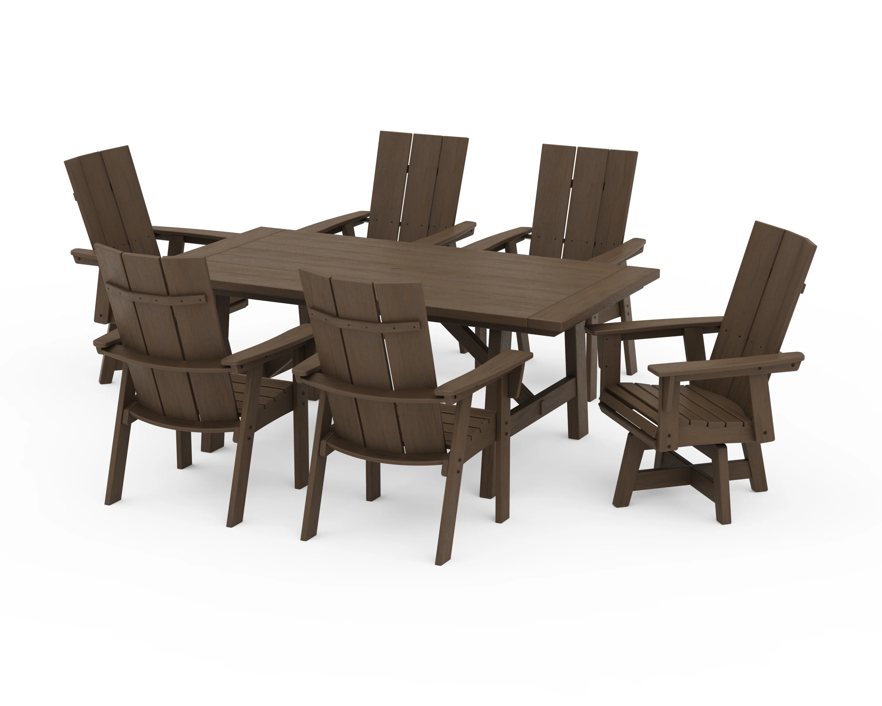 Modern Curveback Adirondack 7-Piece Rustic Farmhouse Swivel Dining Set - Image 14