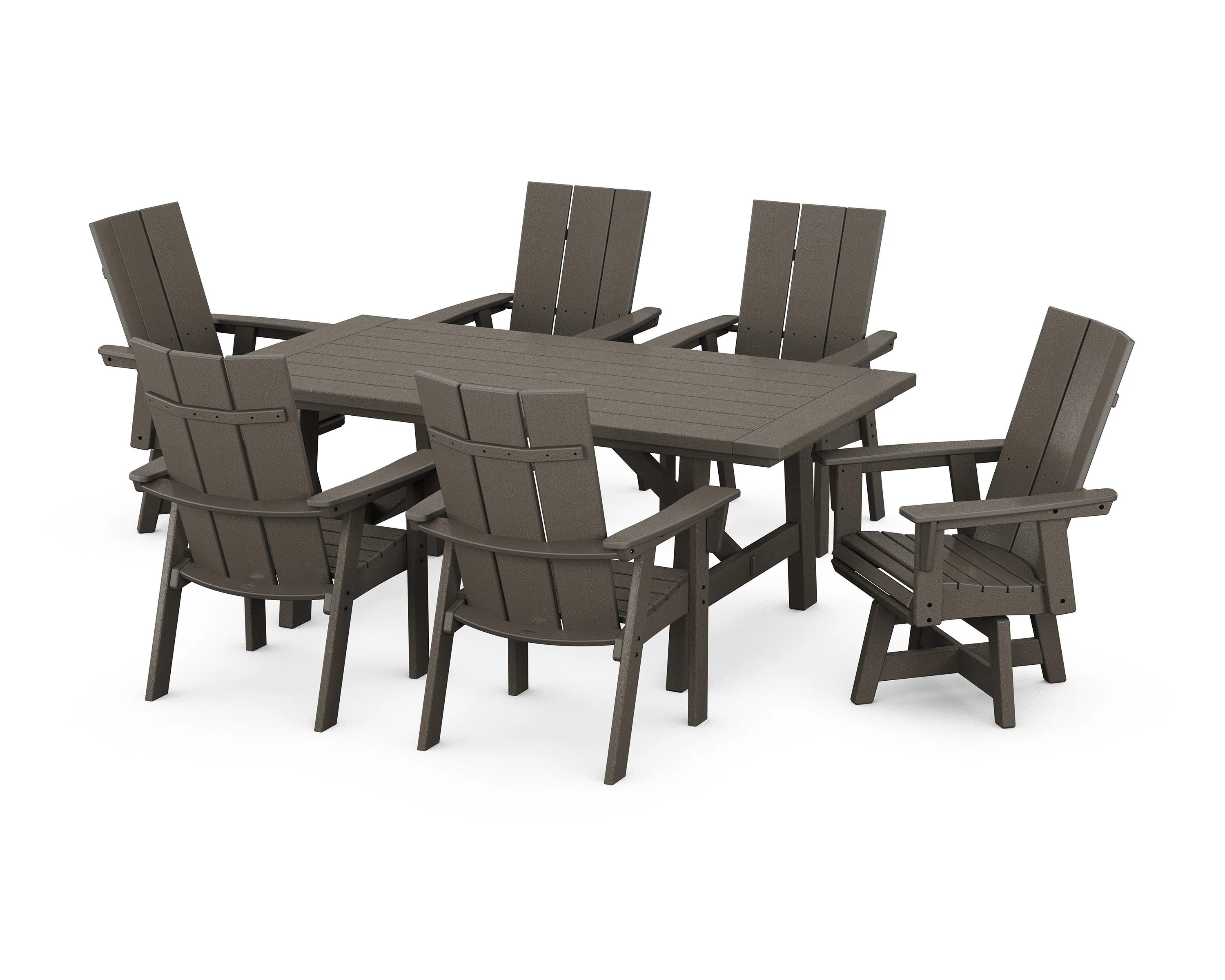 Modern Curveback Adirondack 7-Piece Rustic Farmhouse Swivel Dining Set - Image 4