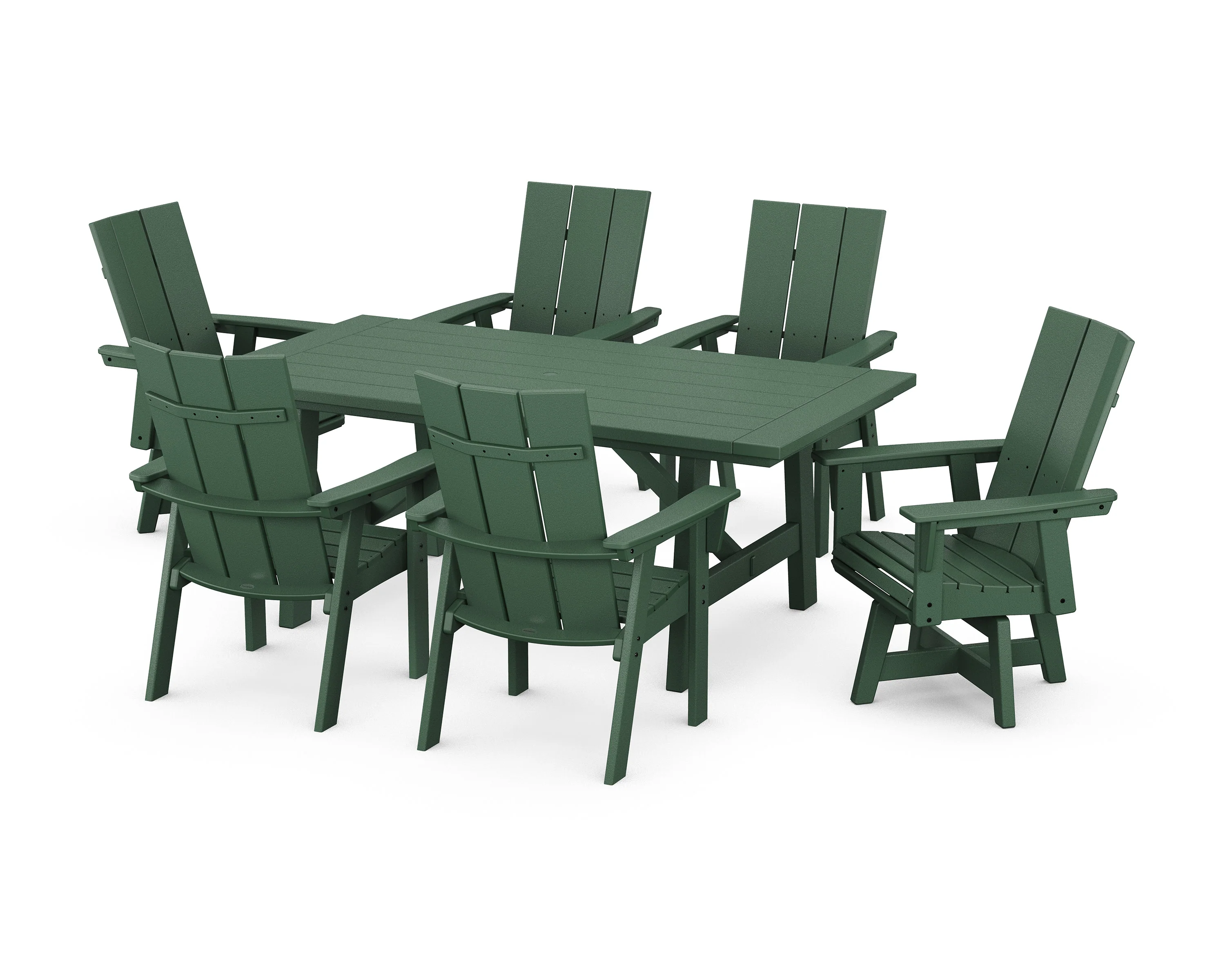 Modern Curveback Adirondack 7-Piece Rustic Farmhouse Swivel Dining Set - Image 5