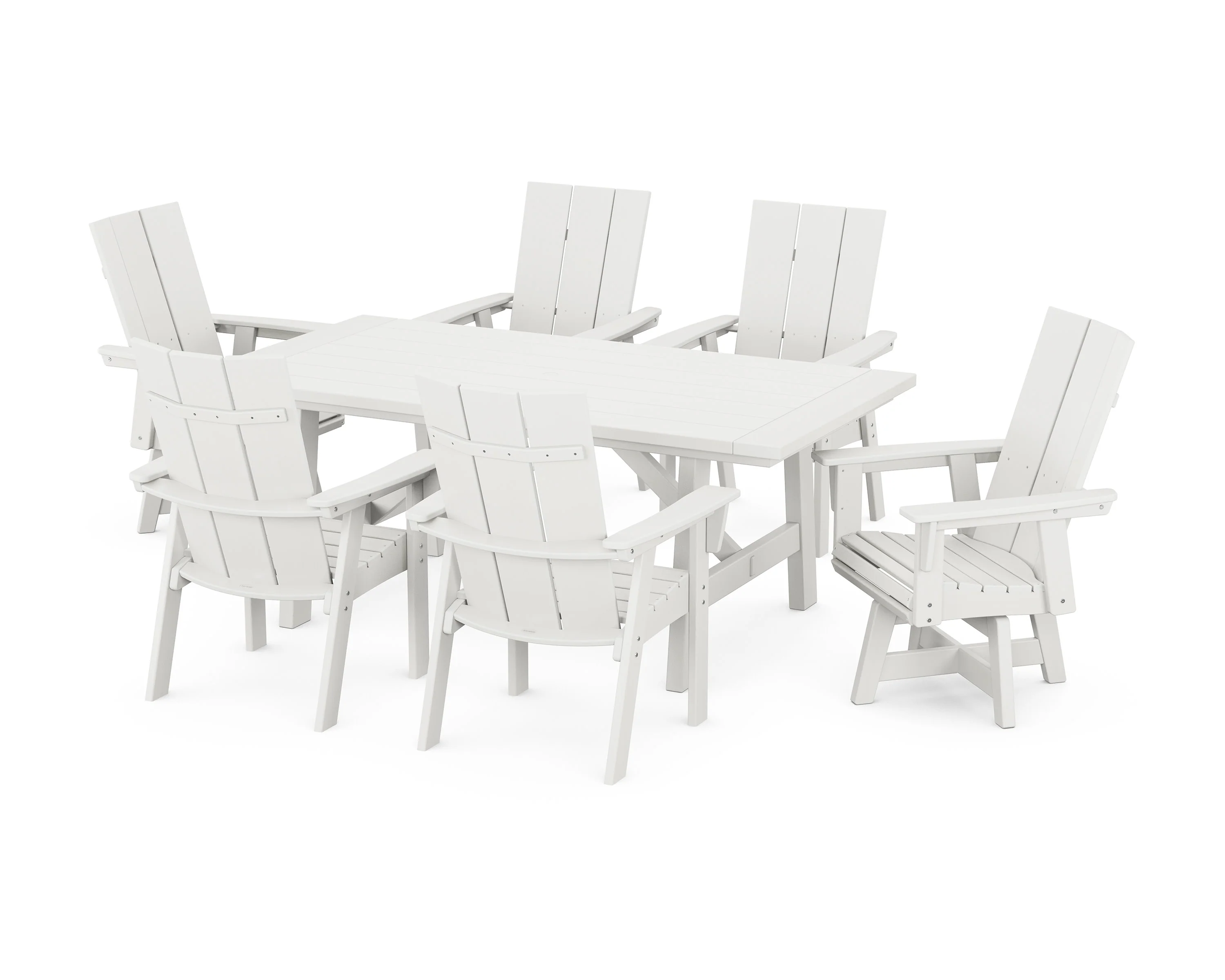 Modern Curveback Adirondack 7-Piece Rustic Farmhouse Swivel Dining Set - Image 6