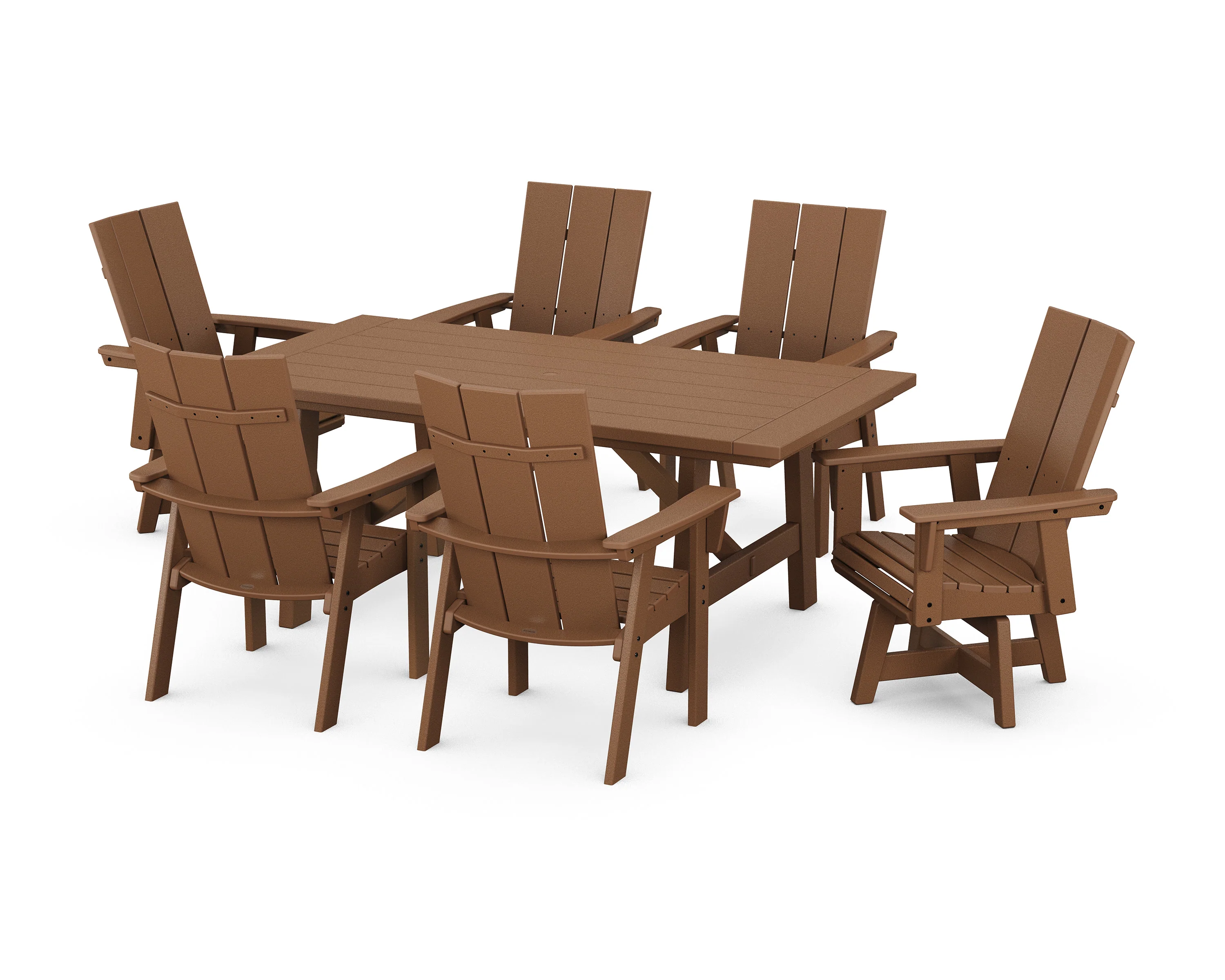 Modern Curveback Adirondack 7-Piece Rustic Farmhouse Swivel Dining Set - Image 7