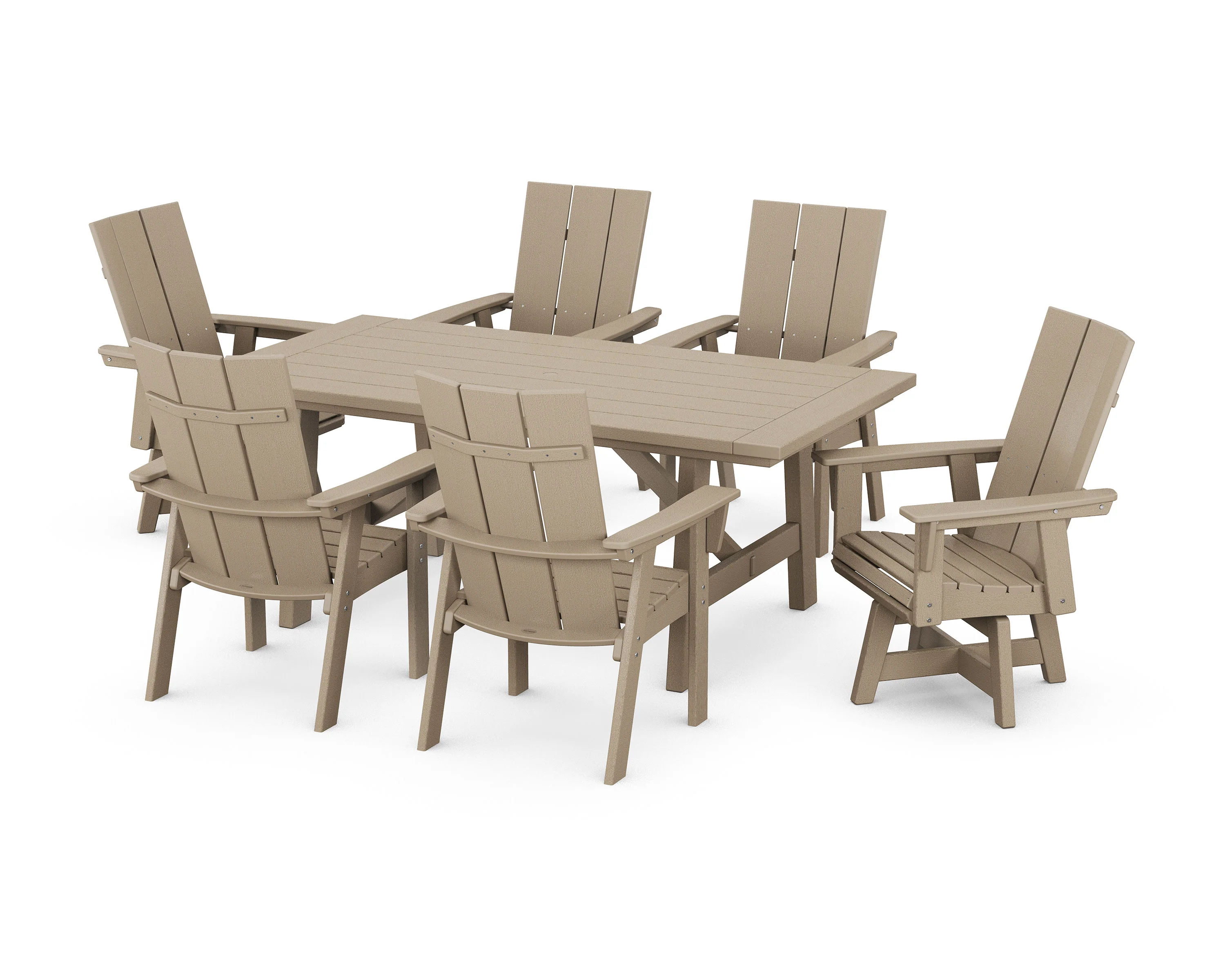 Modern Curveback Adirondack 7-Piece Rustic Farmhouse Swivel Dining Set - Image 8