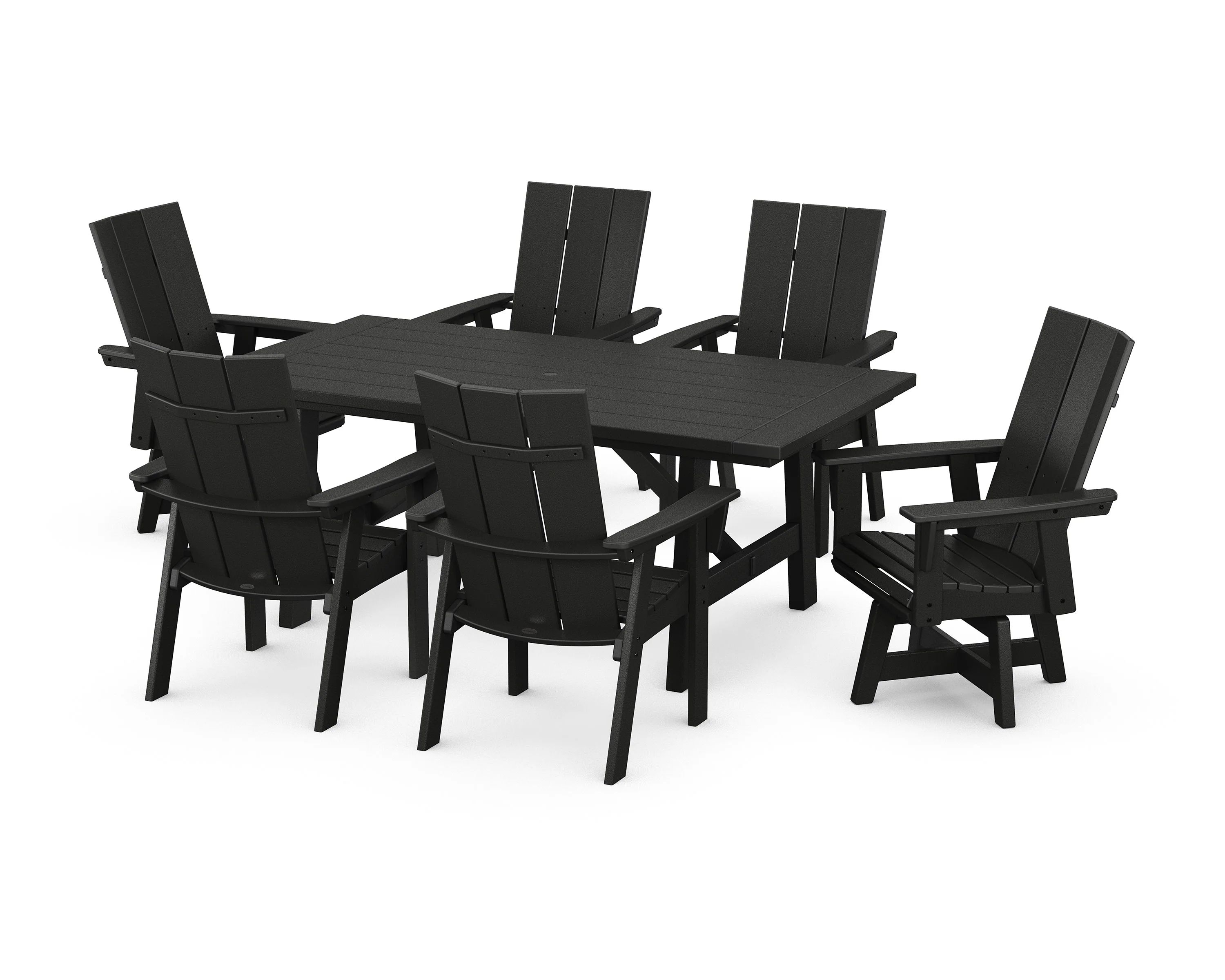 Modern Curveback Adirondack 7-Piece Rustic Farmhouse Swivel Dining Set - Image 9