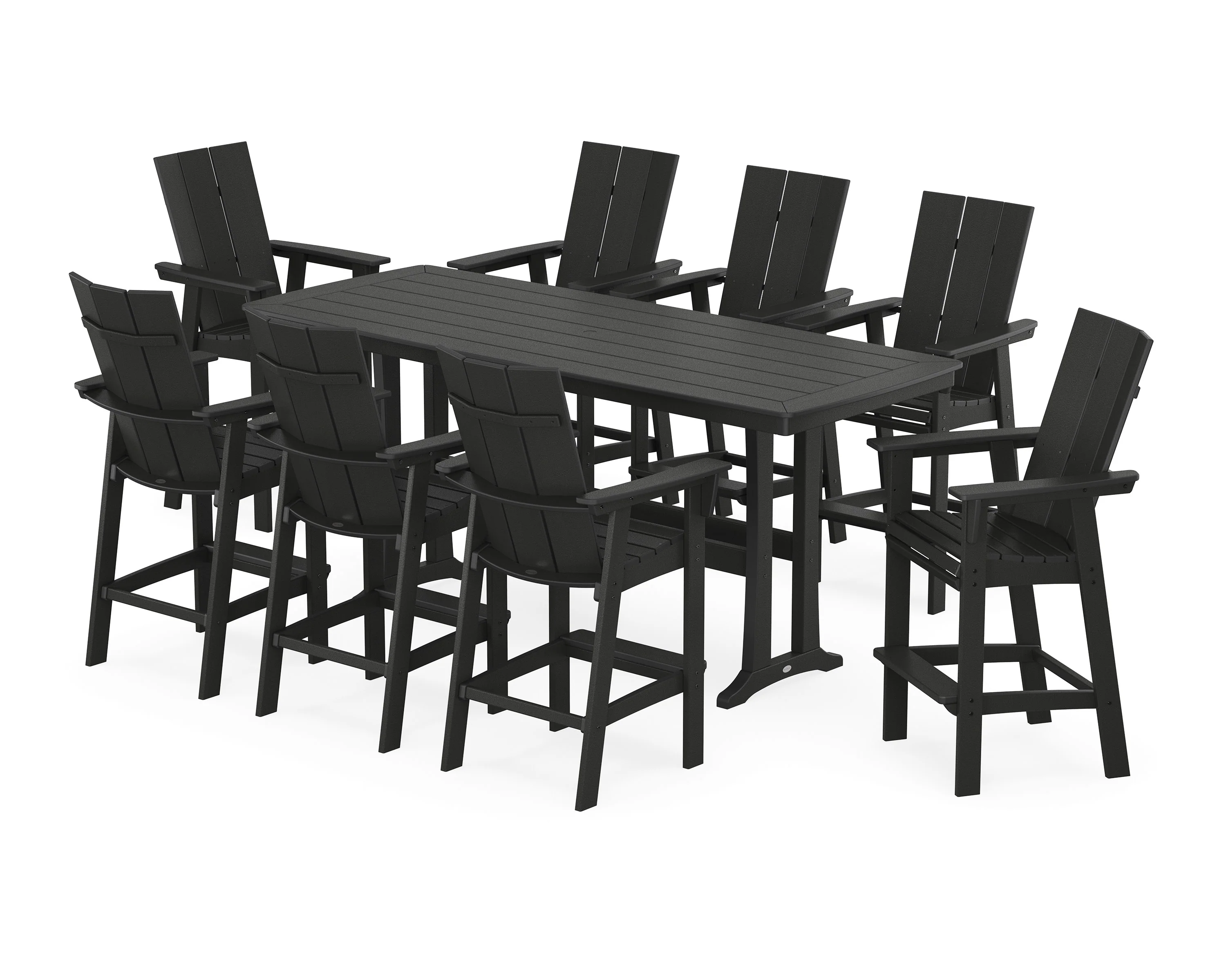 Modern Curveback Adirondack 9-Piece Bar Set with Trestle Legs - Image 12