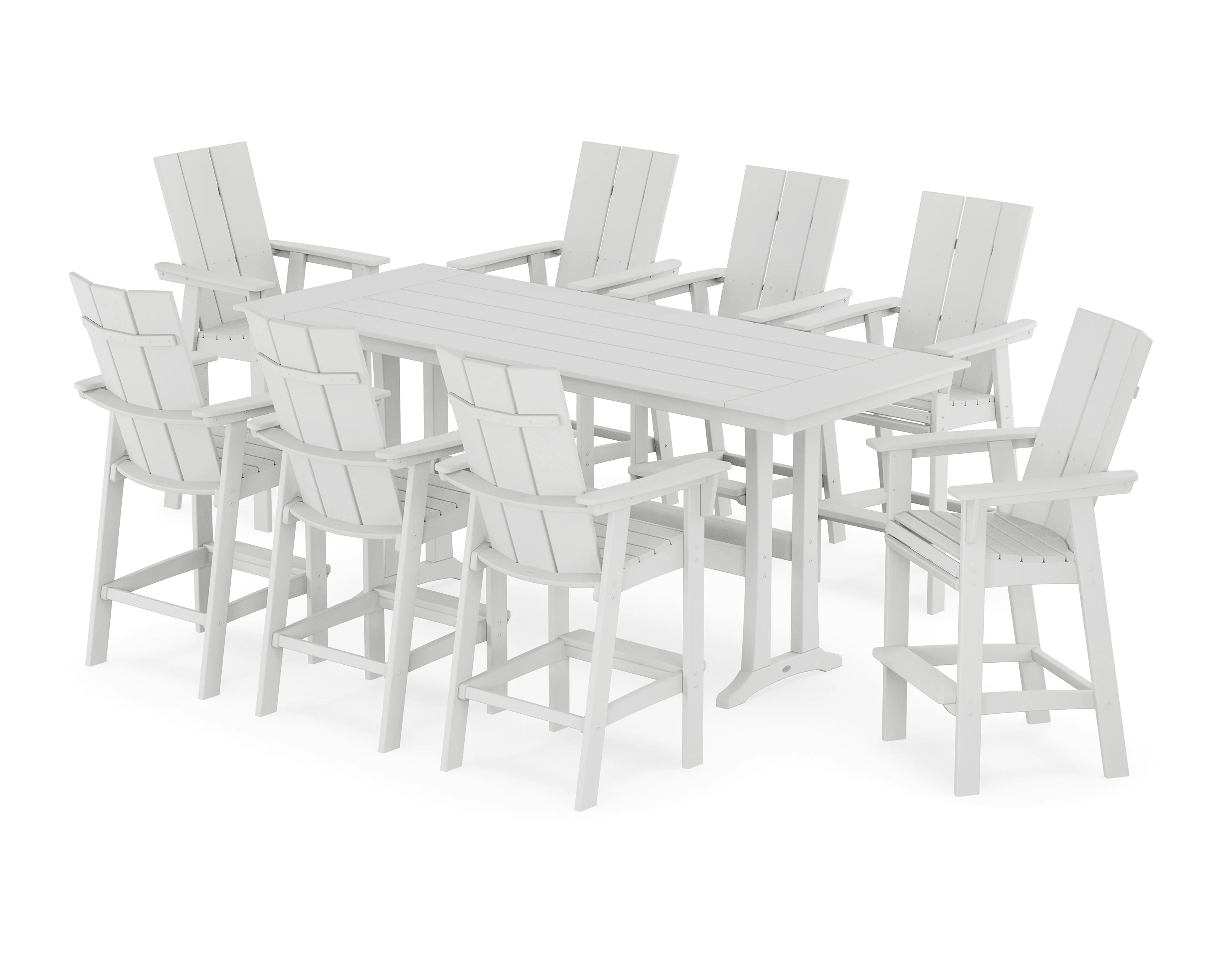 Modern Curveback Adirondack 9-Piece Farmhouse Bar Set with Trestle Legs - Image 10
