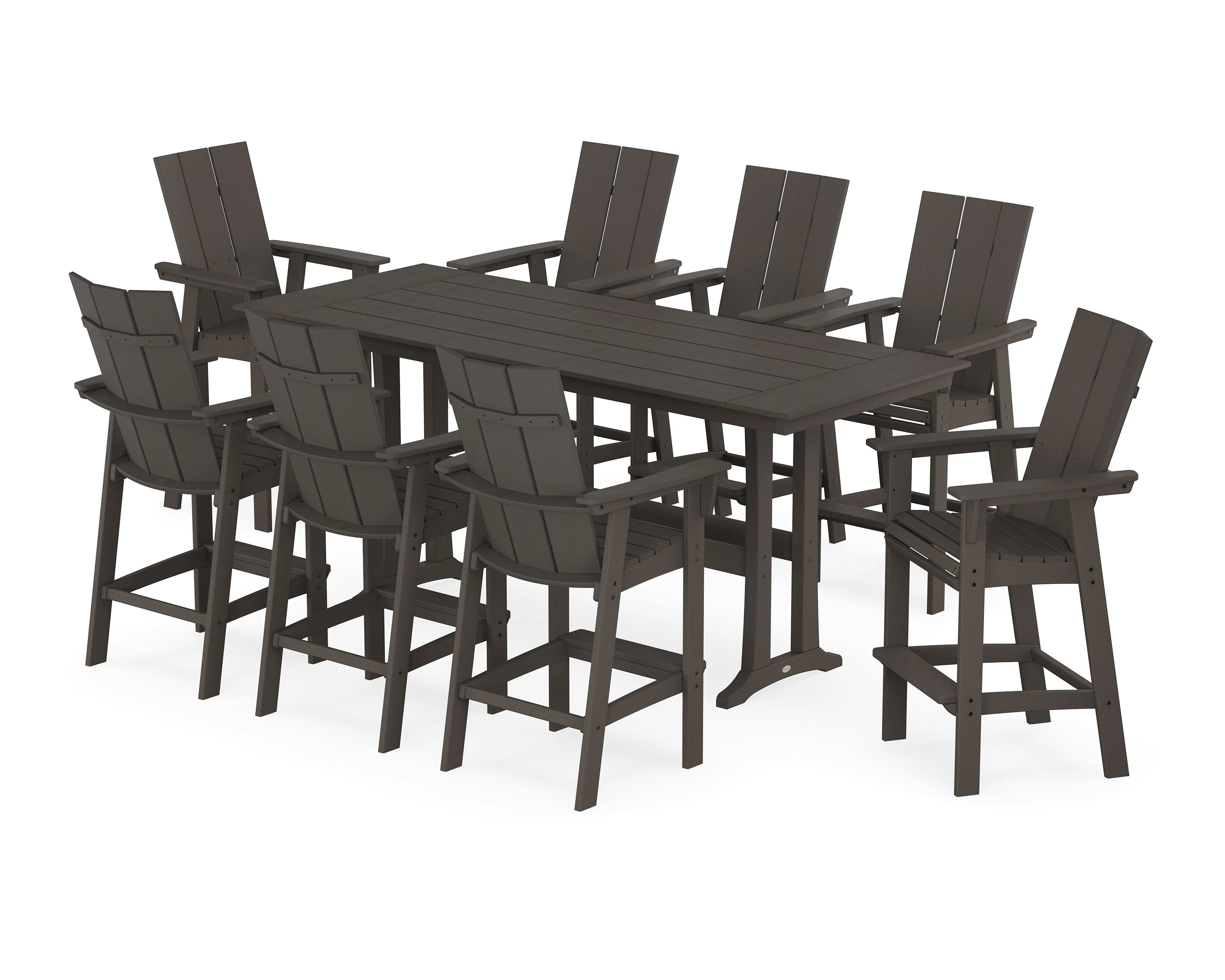 Modern Curveback Adirondack 9-Piece Farmhouse Bar Set with Trestle Legs - Image 11