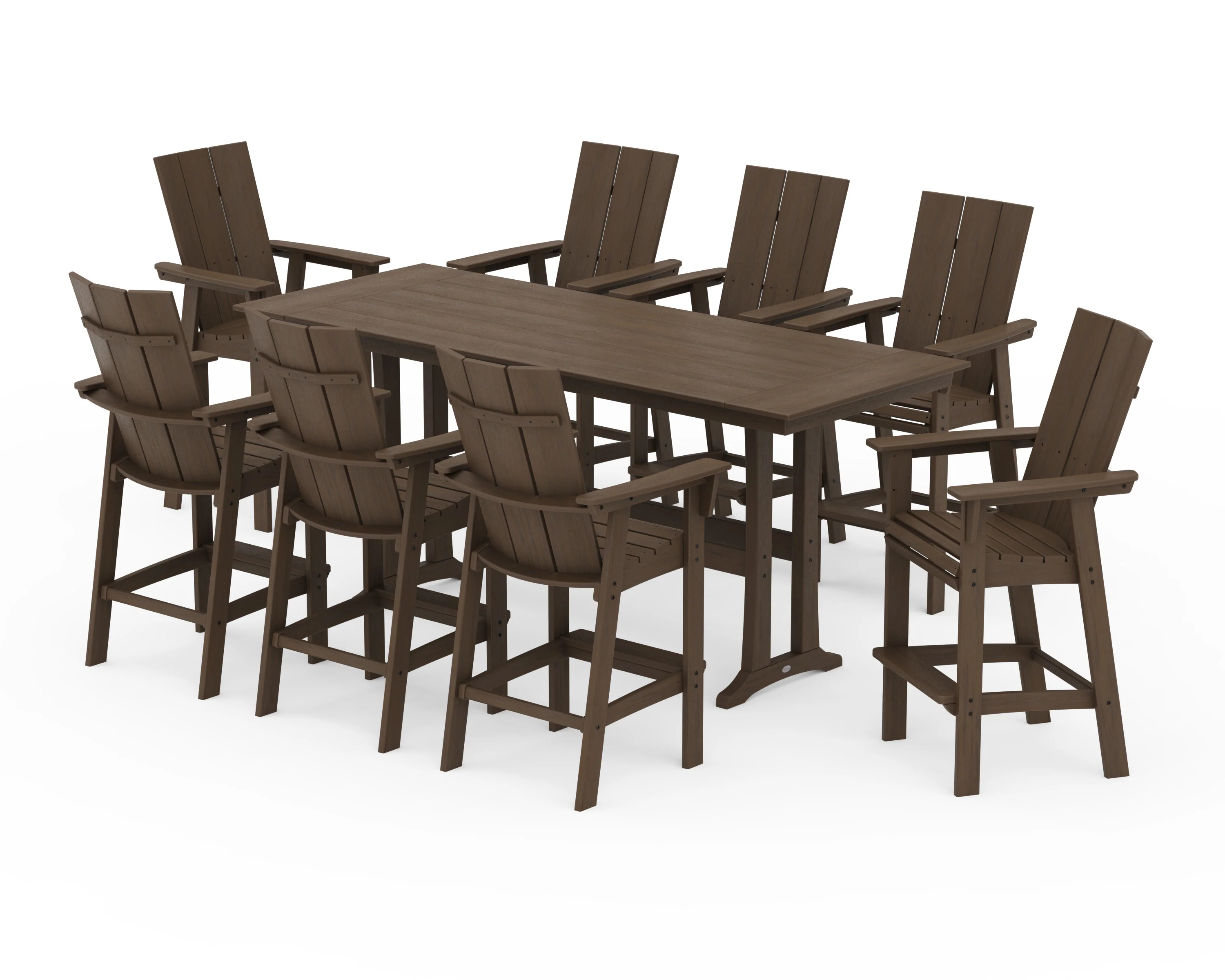 Modern Curveback Adirondack 9-Piece Farmhouse Bar Set with Trestle Legs - Image 14