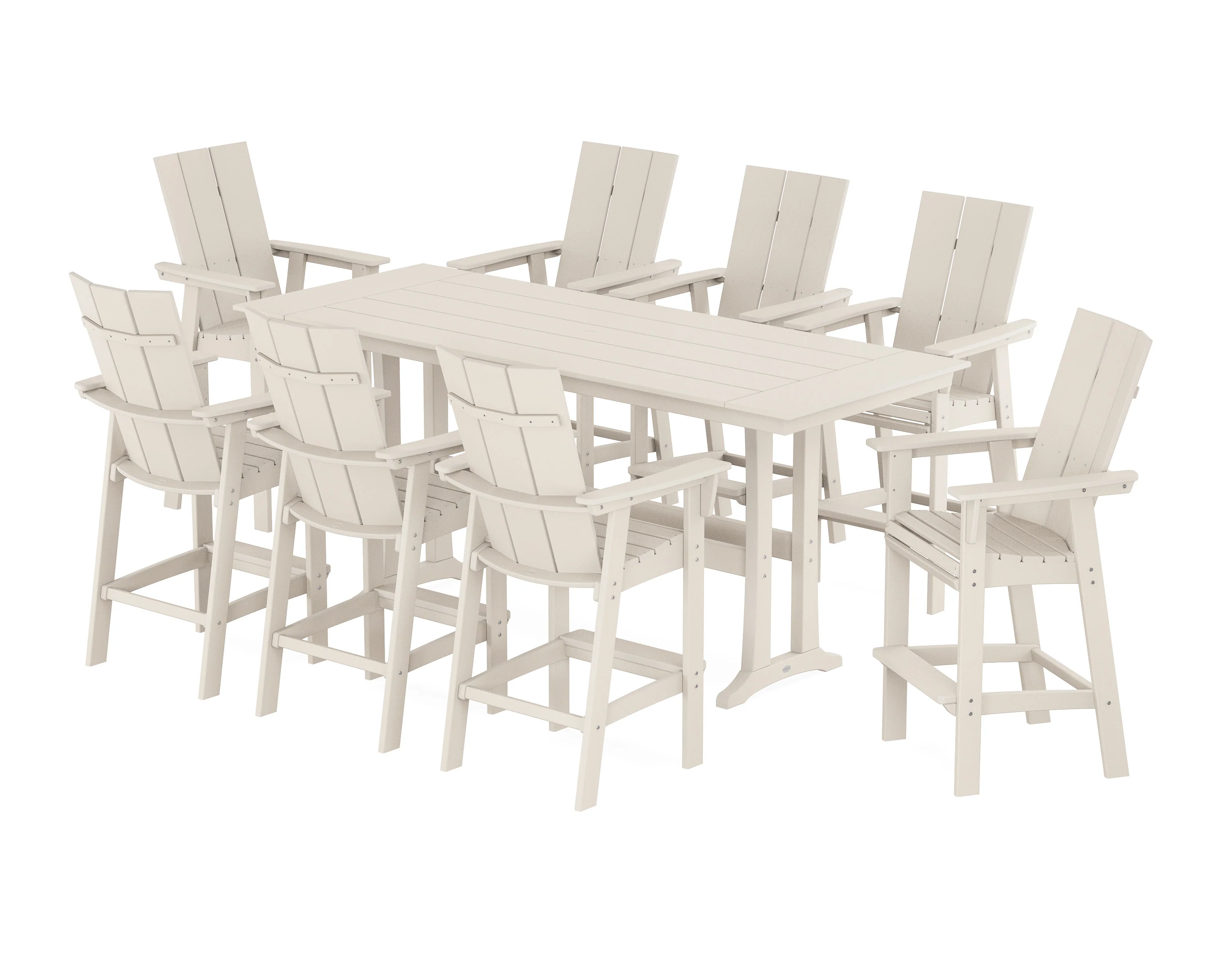 Modern Curveback Adirondack 9-Piece Farmhouse Bar Set with Trestle Legs - Image 4