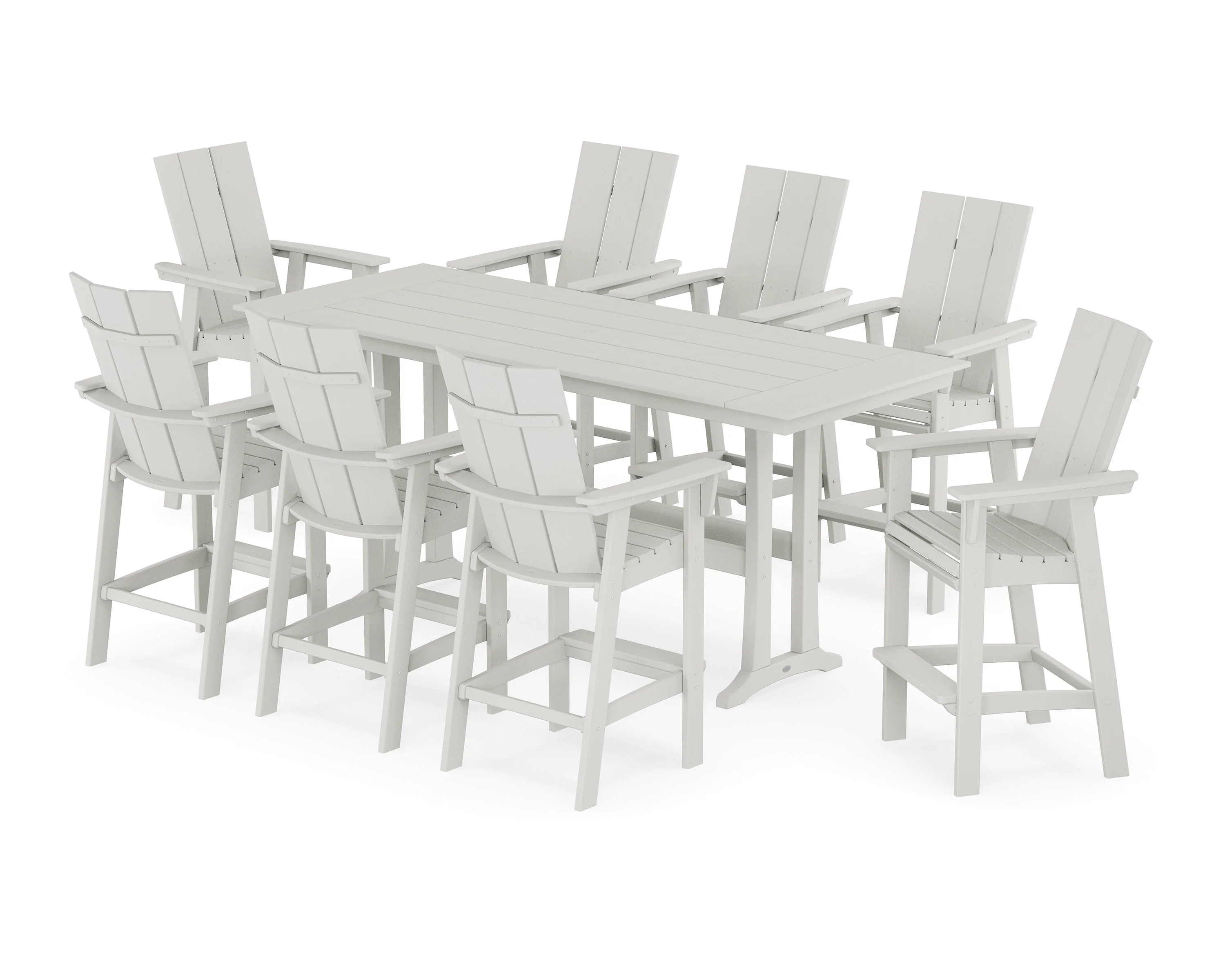 Modern Curveback Adirondack 9-Piece Farmhouse Bar Set with Trestle Legs - Image 5