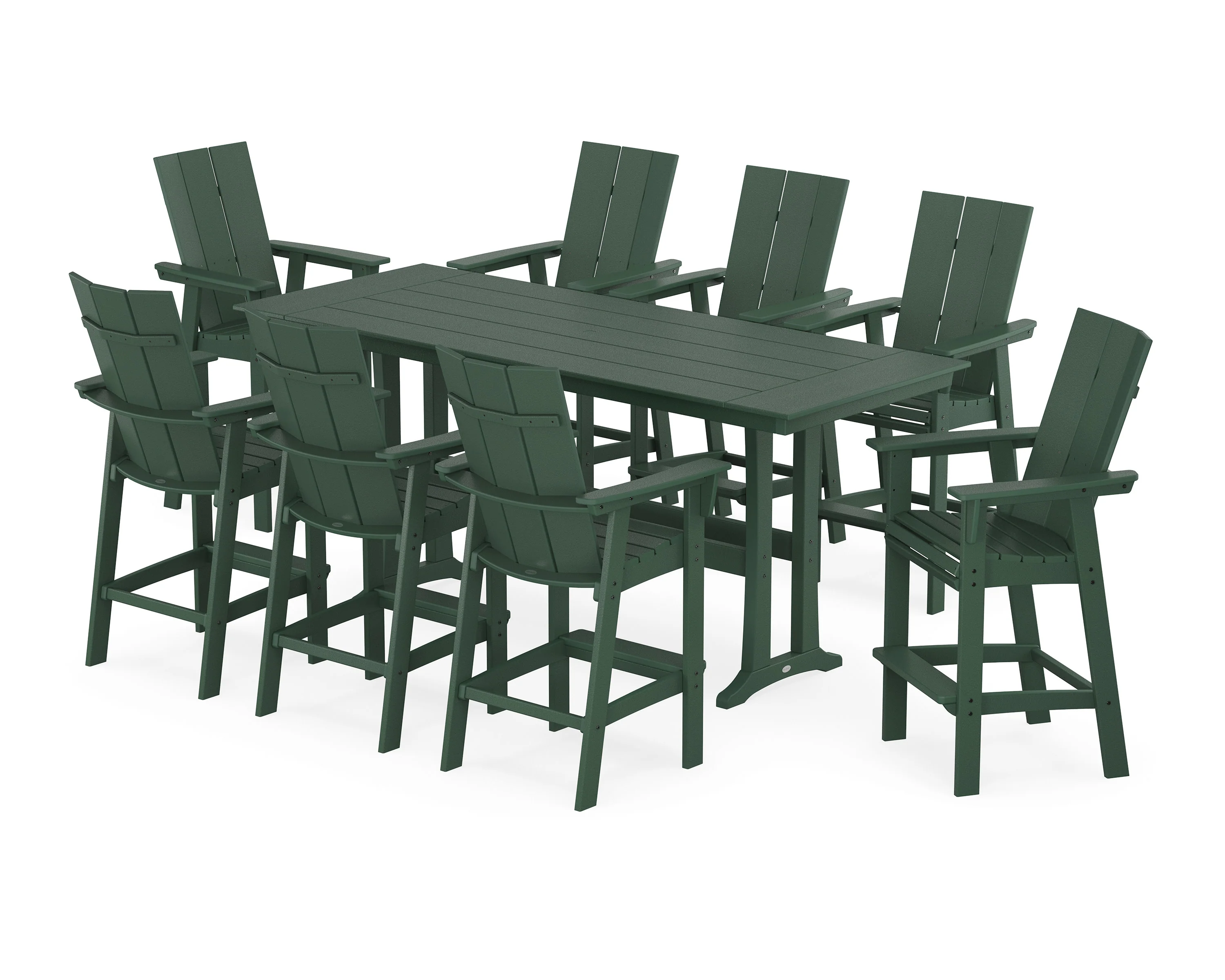 Modern Curveback Adirondack 9-Piece Farmhouse Bar Set with Trestle Legs - Image 6