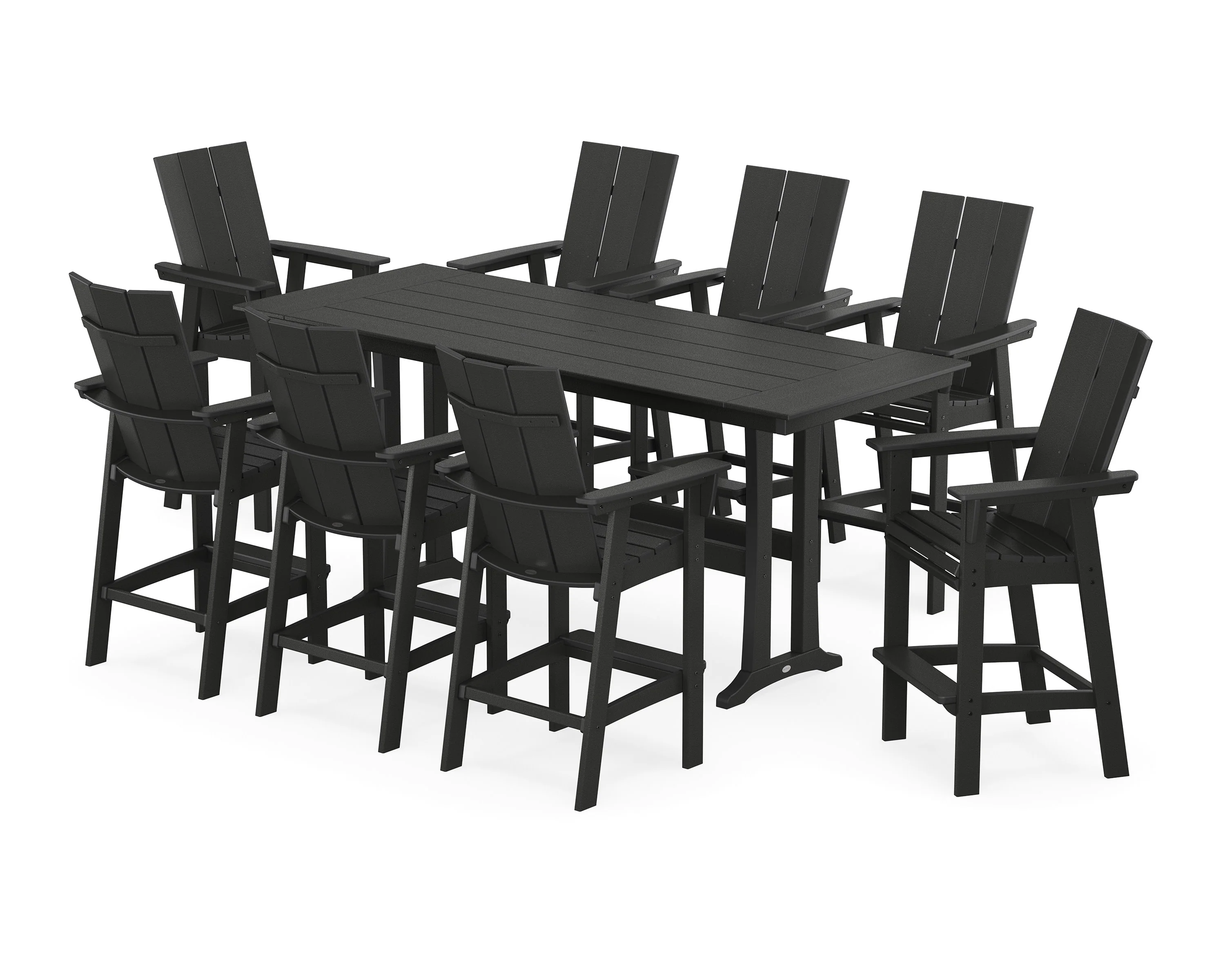 Modern Curveback Adirondack 9-Piece Farmhouse Bar Set with Trestle Legs - Image 7