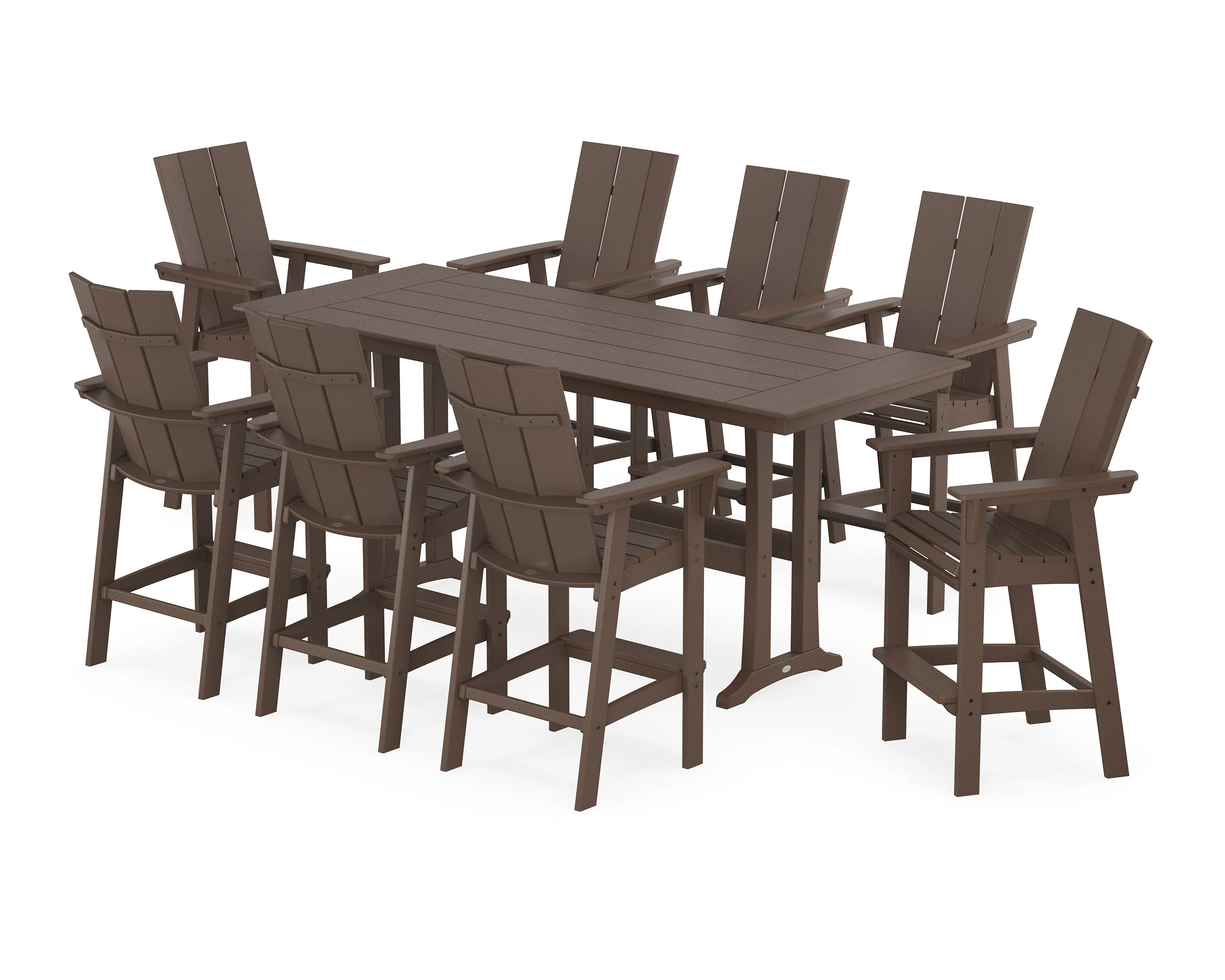 Modern Curveback Adirondack 9-Piece Farmhouse Bar Set with Trestle Legs - Image 8
