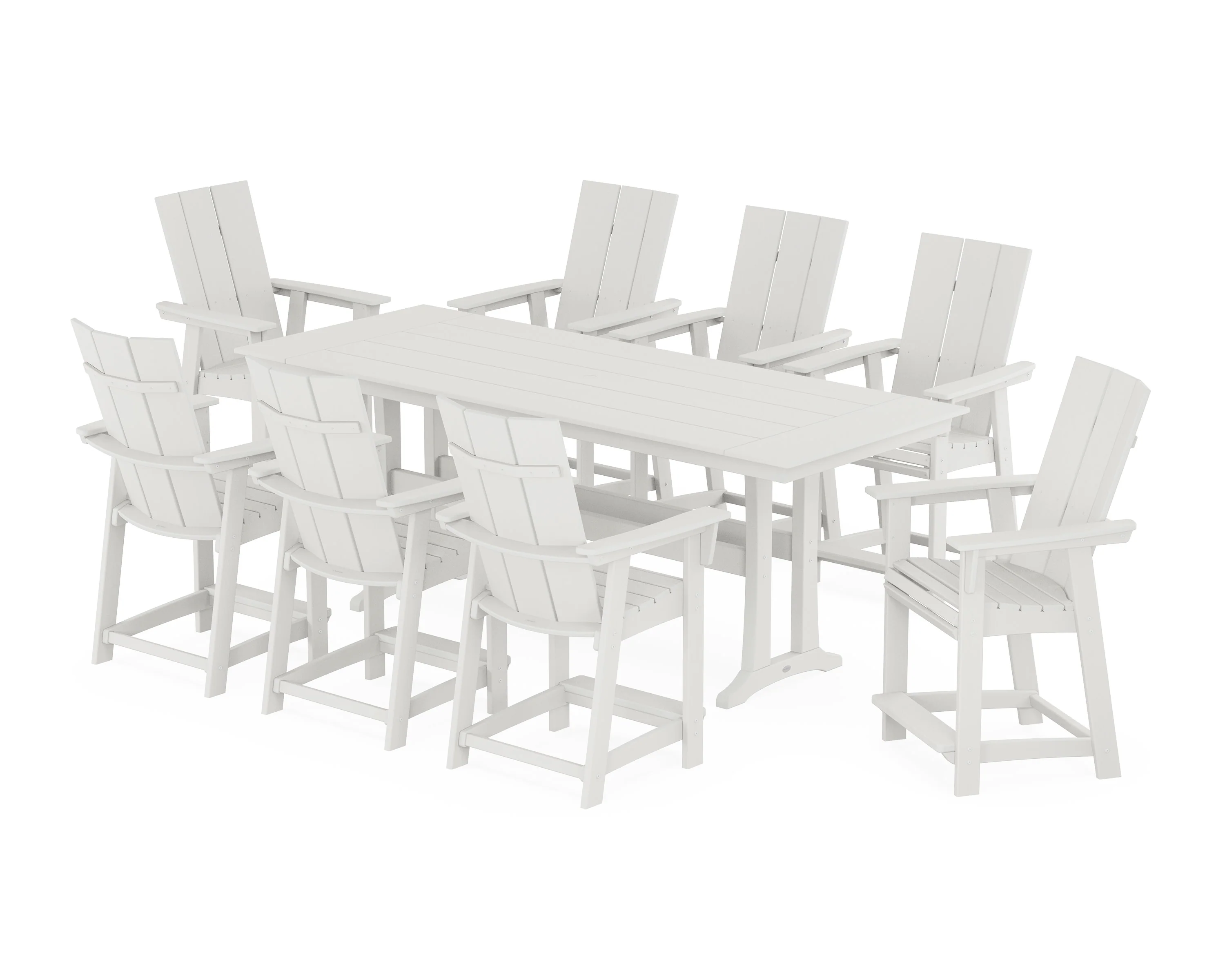 Modern Curveback Adirondack 9-Piece Farmhouse Counter Set with Trestle Legs - Image 10