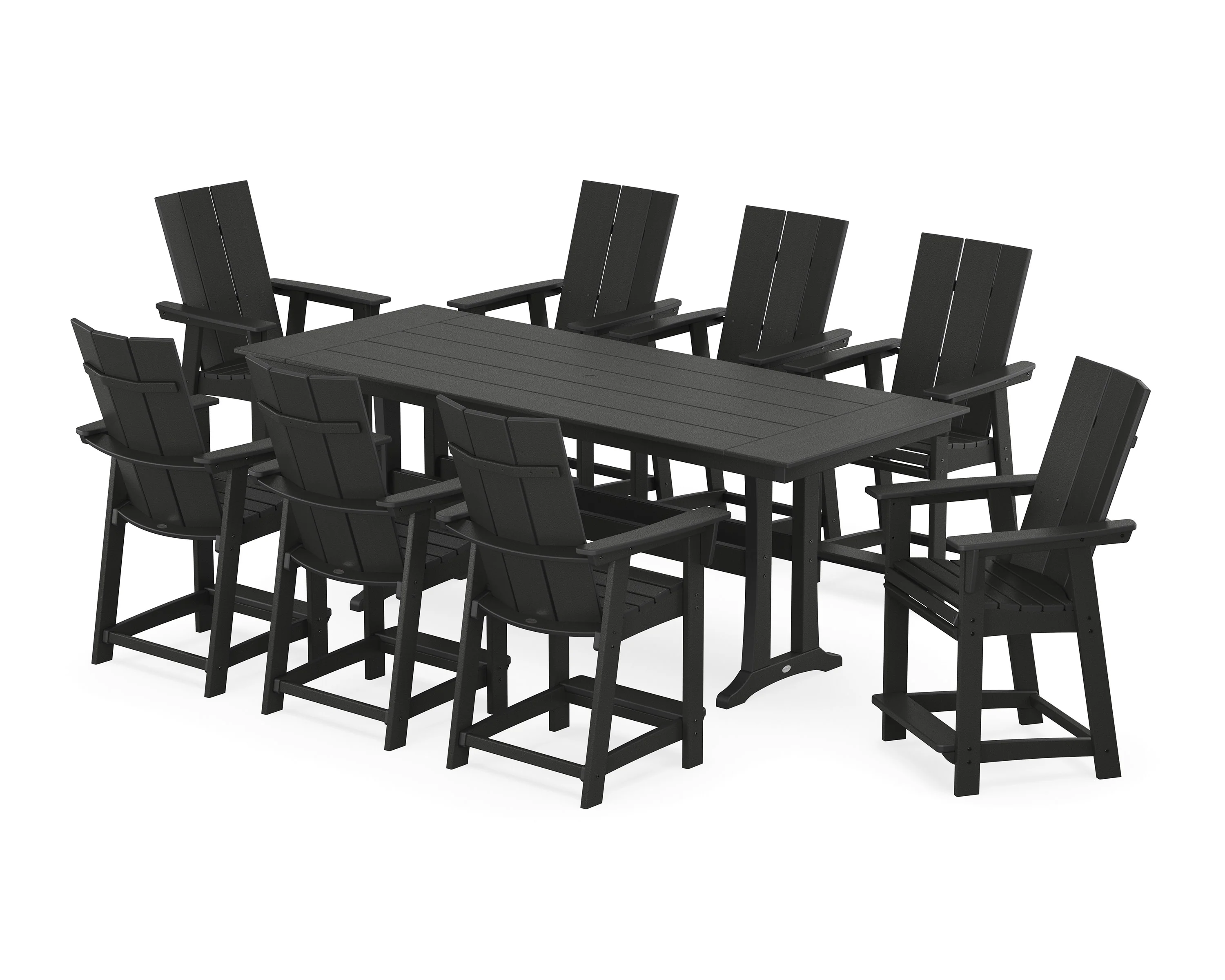 Modern Curveback Adirondack 9-Piece Farmhouse Counter Set with Trestle Legs - Image 11