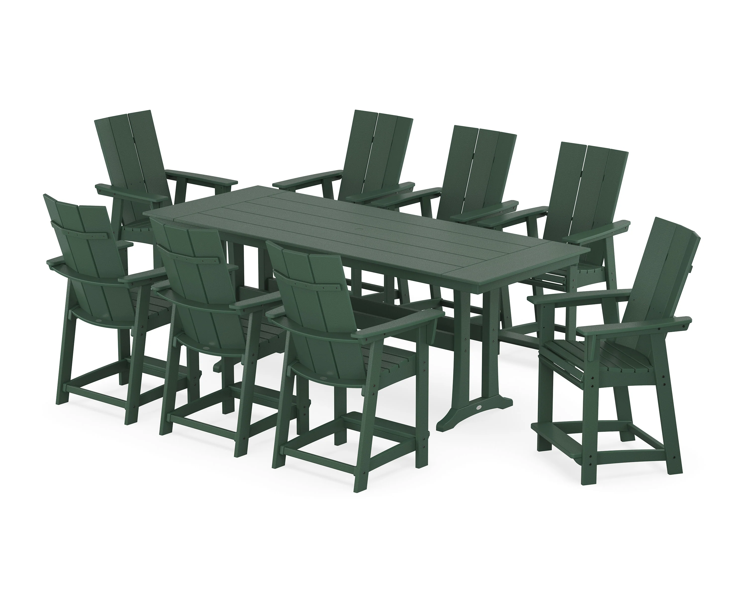Modern Curveback Adirondack 9-Piece Farmhouse Counter Set with Trestle Legs - Image 12