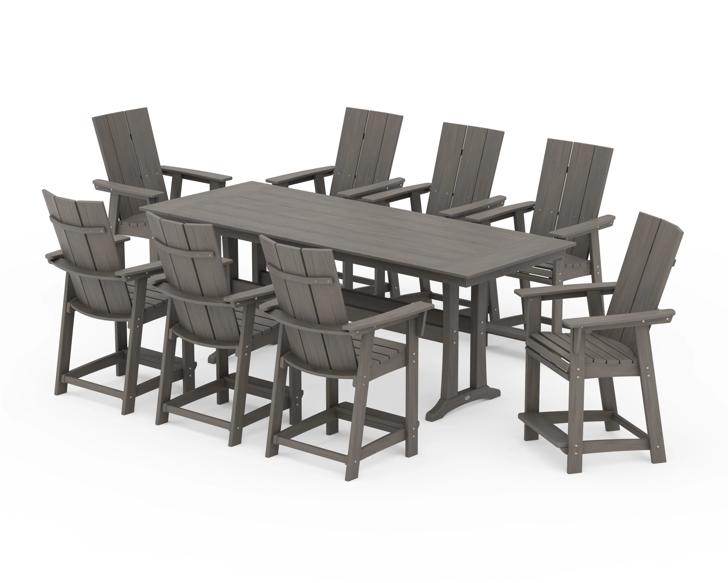 Modern Curveback Adirondack 9-Piece Farmhouse Counter Set with Trestle Legs - Image 13