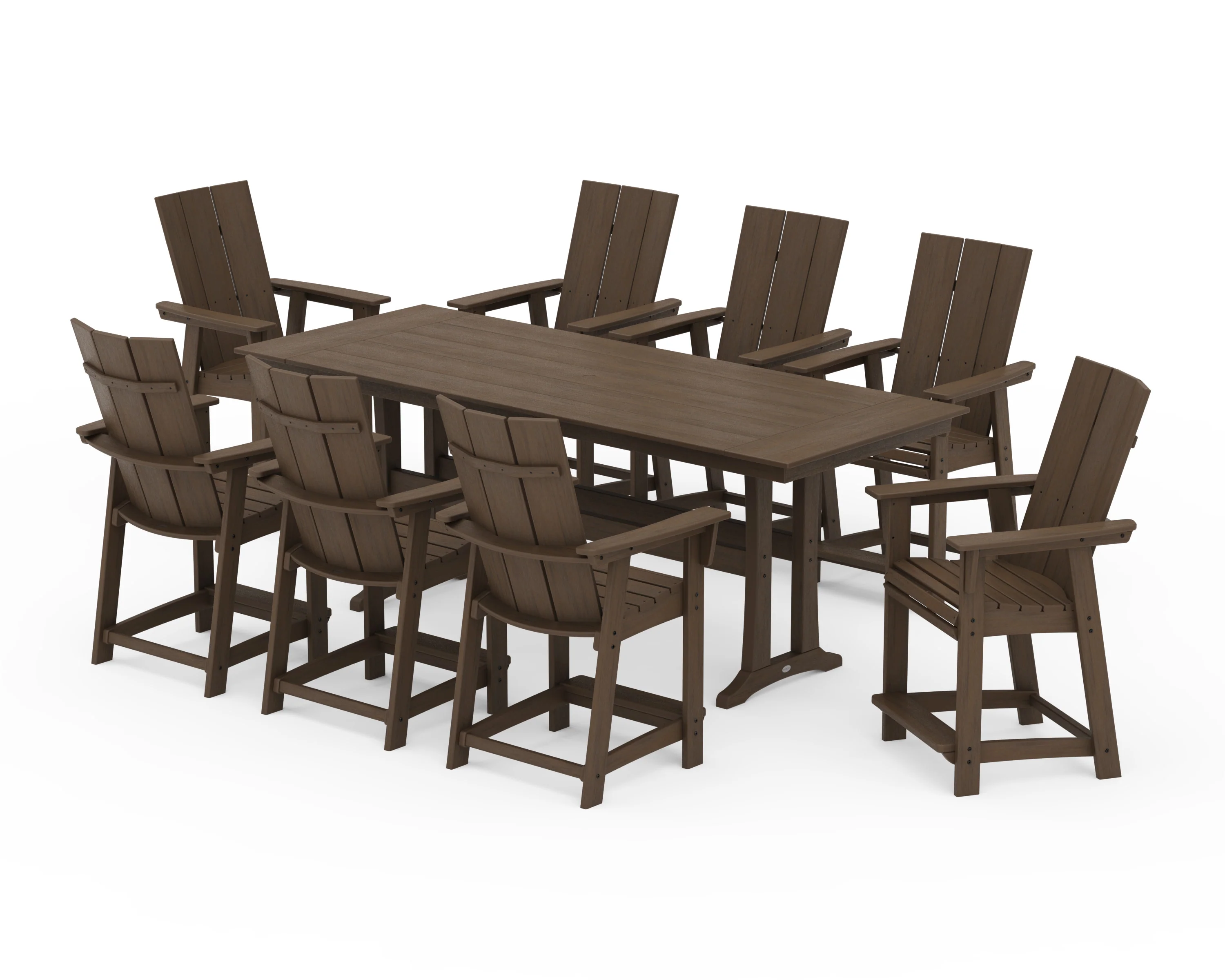 Modern Curveback Adirondack 9-Piece Farmhouse Counter Set with Trestle Legs - Image 14
