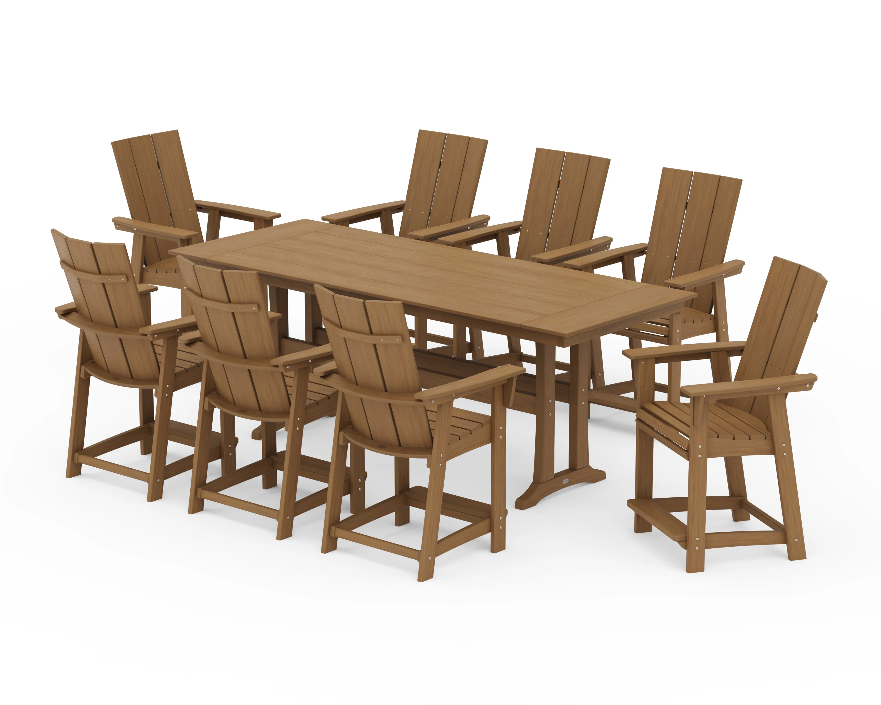 Modern Curveback Adirondack 9-Piece Farmhouse Counter Set with Trestle Legs - Image 15