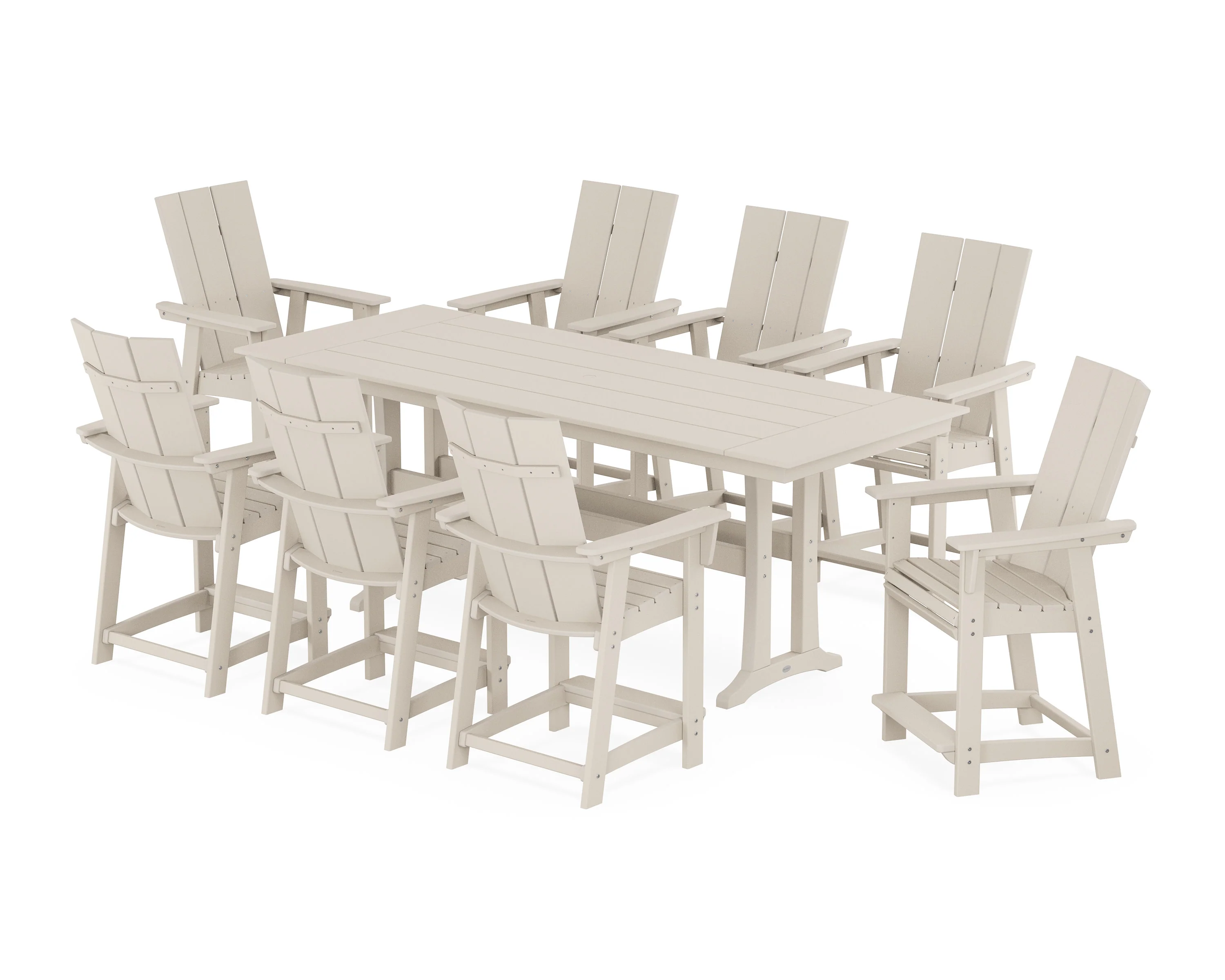 Modern Curveback Adirondack 9-Piece Farmhouse Counter Set with Trestle Legs - Image 4
