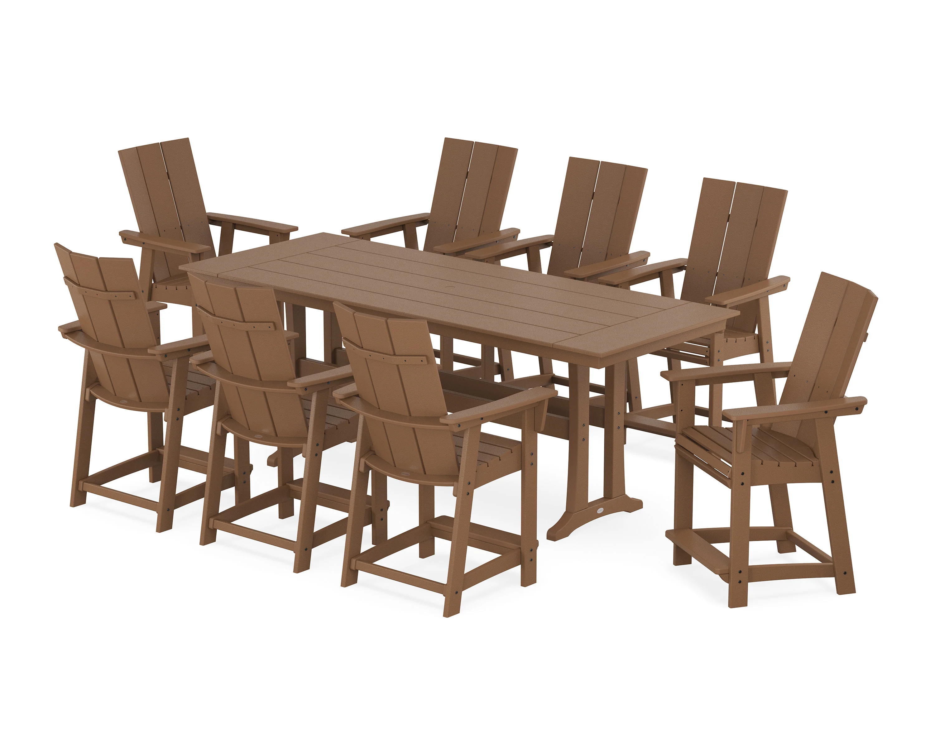 Modern Curveback Adirondack 9-Piece Farmhouse Counter Set with Trestle Legs - Image 5