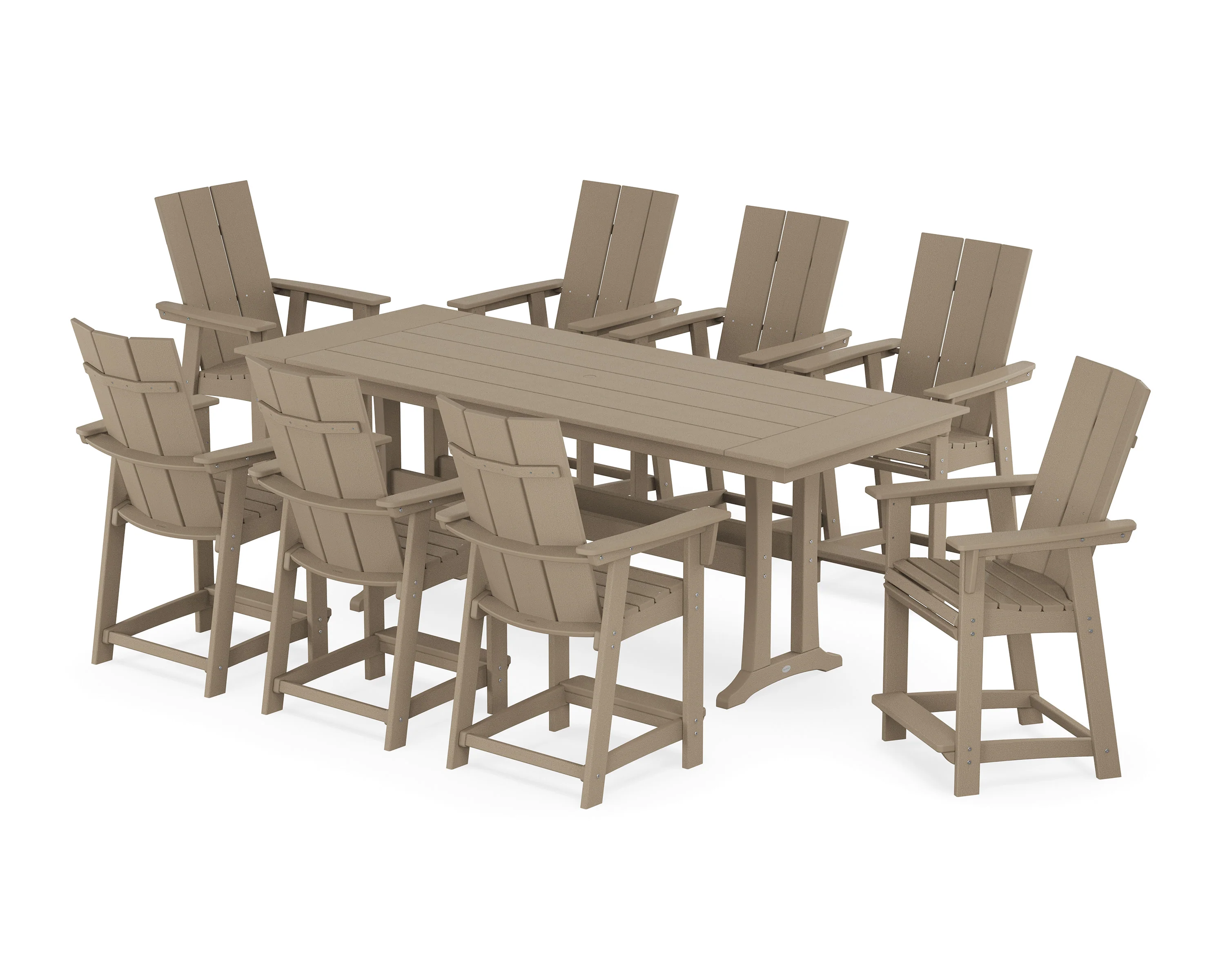 Modern Curveback Adirondack 9-Piece Farmhouse Counter Set with Trestle Legs - Image 6