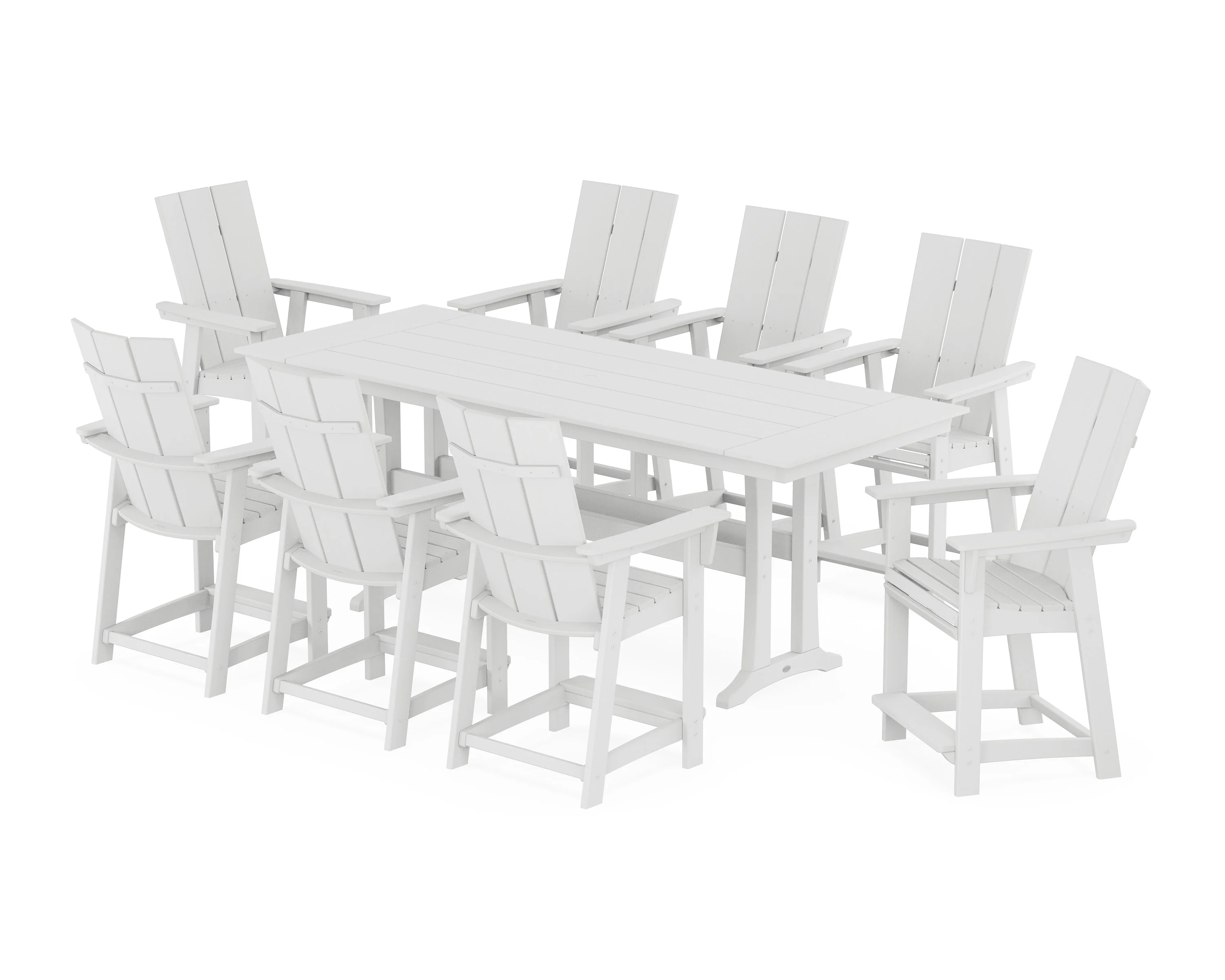 Modern Curveback Adirondack 9-Piece Farmhouse Counter Set with Trestle Legs - Image 7
