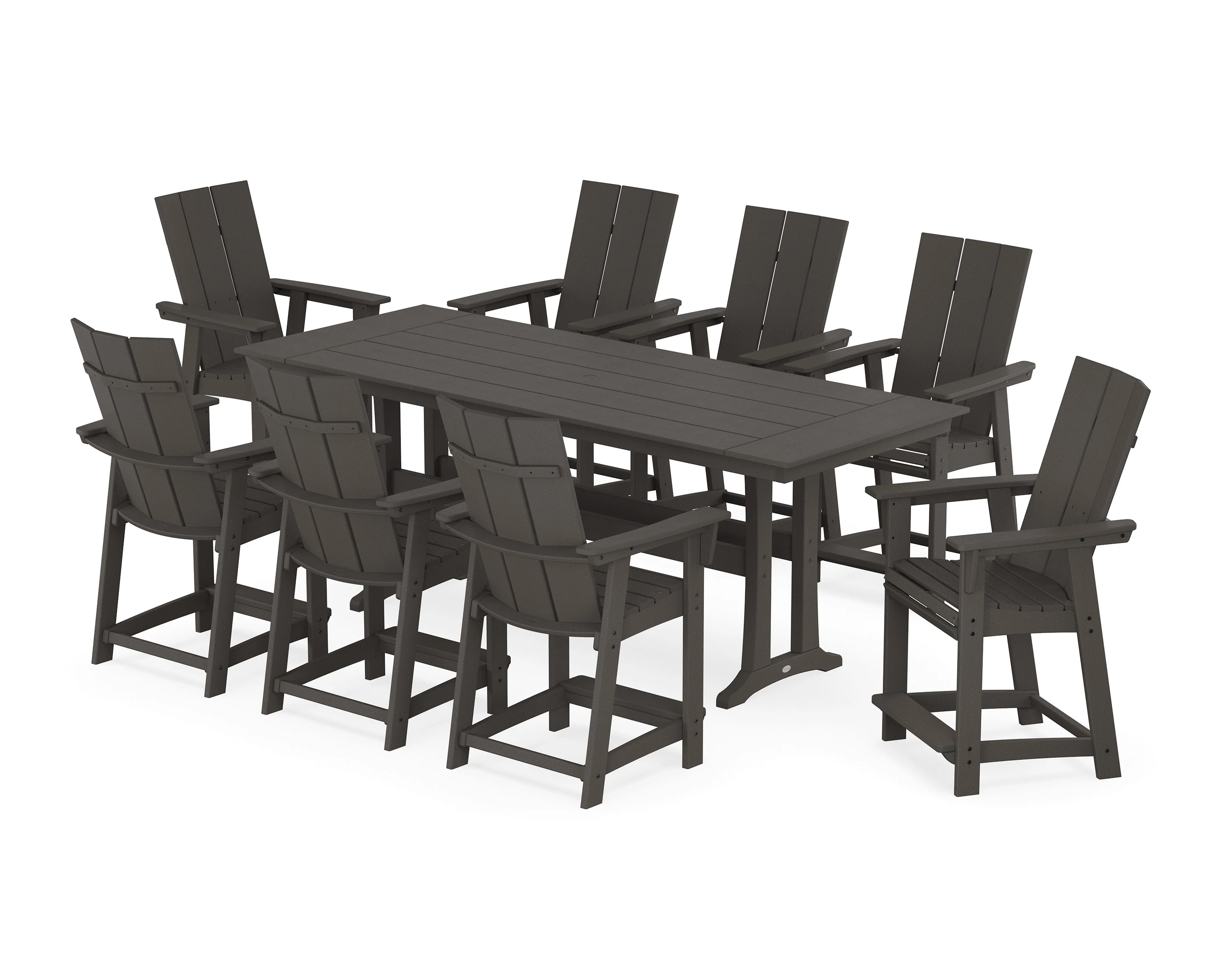 Modern Curveback Adirondack 9-Piece Farmhouse Counter Set with Trestle Legs - Image 8